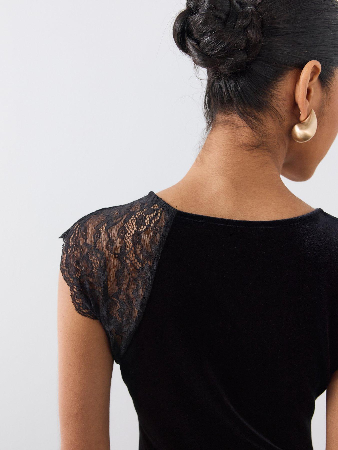 Image 5 of 6 of The Very Collection Lace Insert Velvet Mini Dress