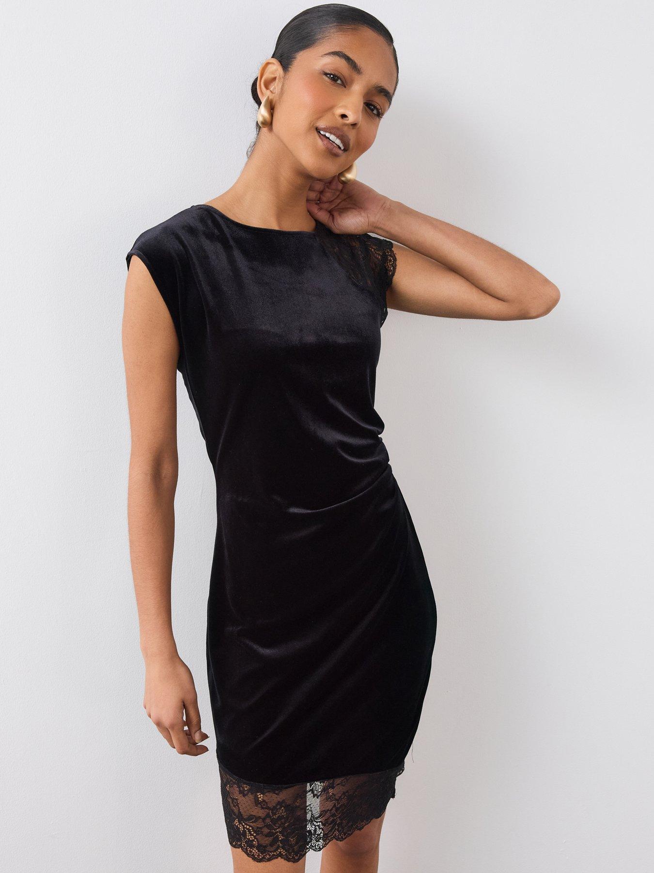 Image 6 of 6 of The Very Collection Lace Insert Velvet Mini Dress