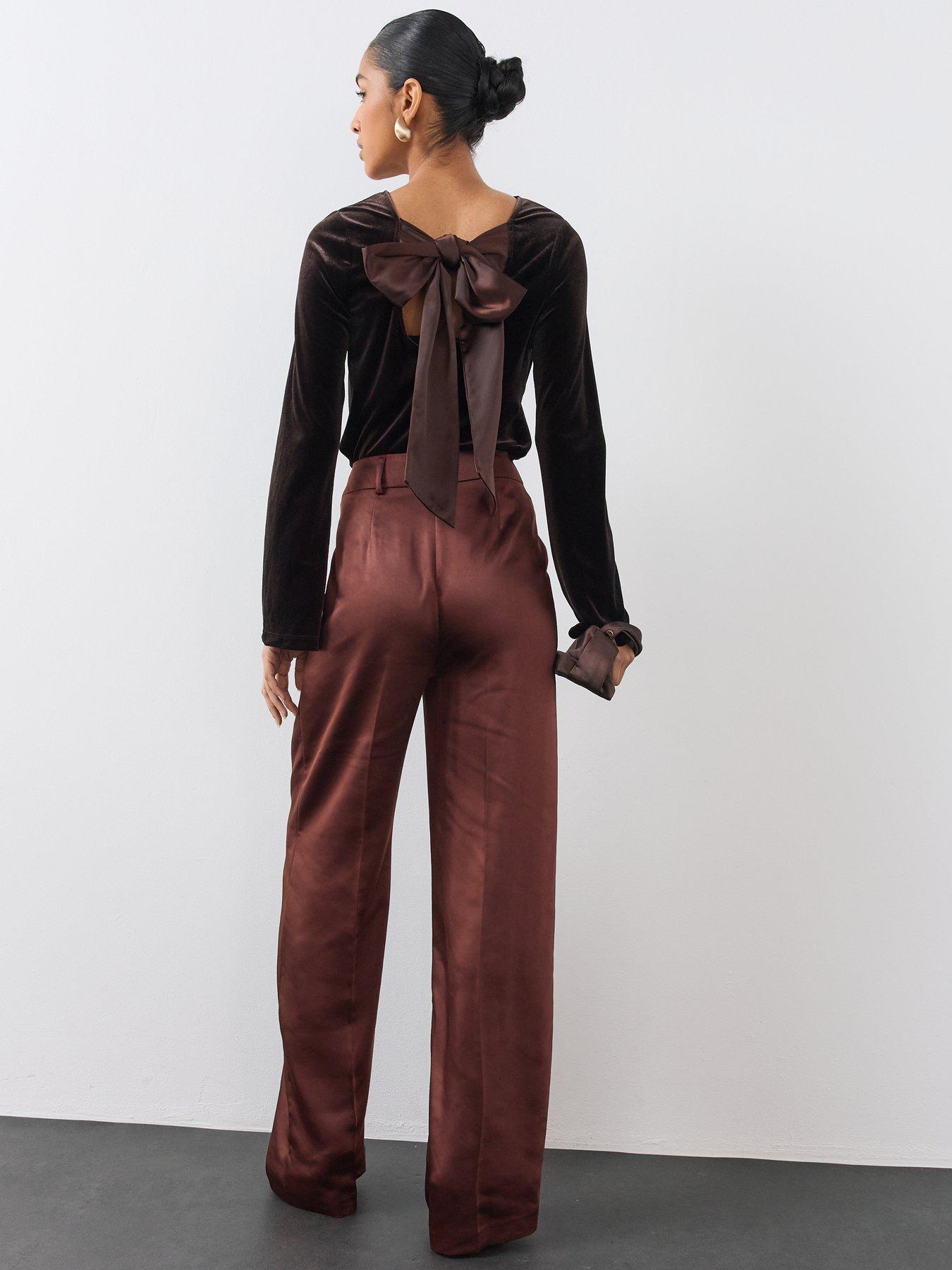 Image 6 of 6 of The Very Collection Womens Bow Back Stretch Velvet Blouse - Brown