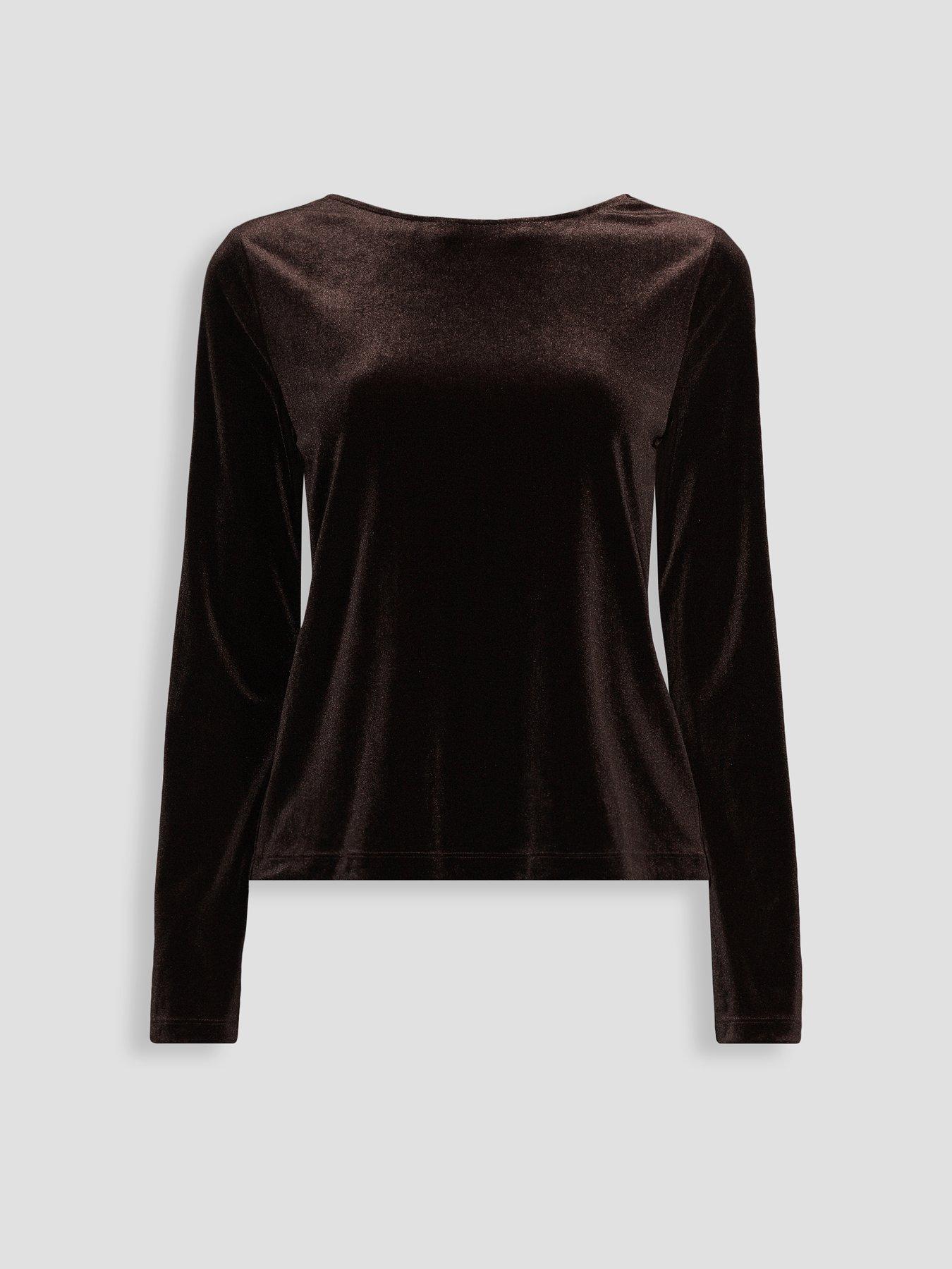 Image 7 of 7 of The Very Collection Womens Bow Back Stretch Velvet Top - Brown