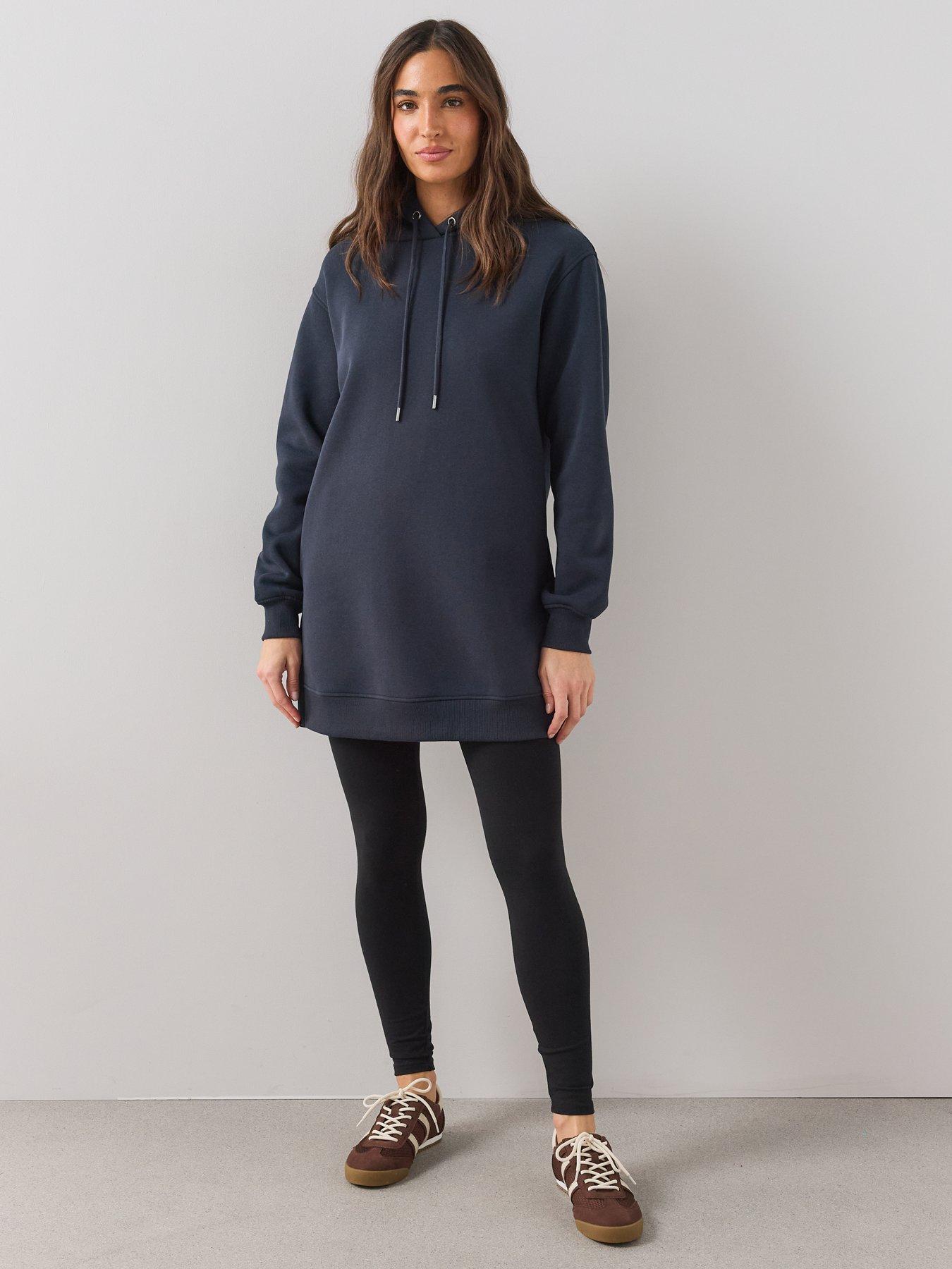 Image 3 of 6 of The Very Collection Womens Longline Relaxed Cotton-Blend Hoodie - Navy