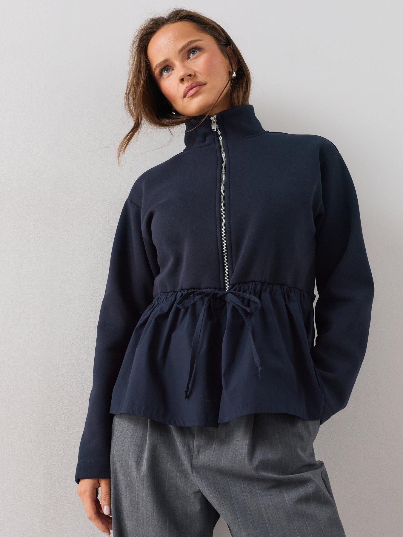 Image 1 of 7 of The Very Collection Woven Mix Zip-Up Jacket - Navy