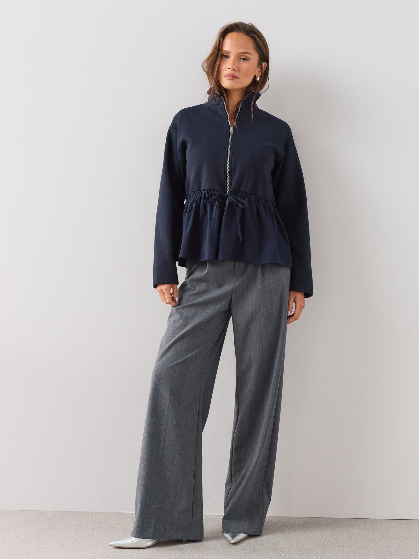 Image 3 of 7 of The Very Collection Woven Mix Zip-Up Jacket - Navy