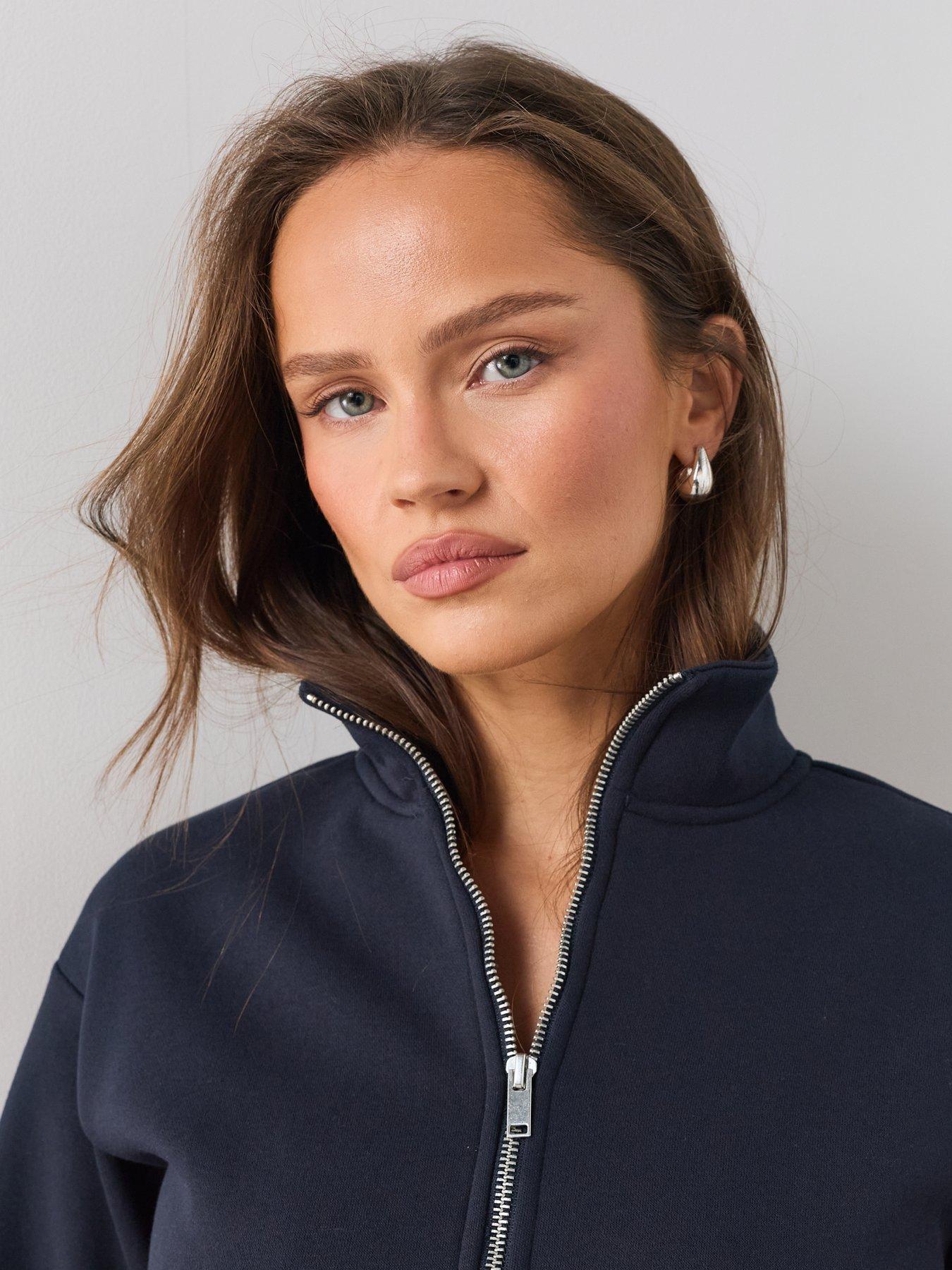 Image 4 of 7 of The Very Collection Woven Mix Zip-Up Jacket - Navy