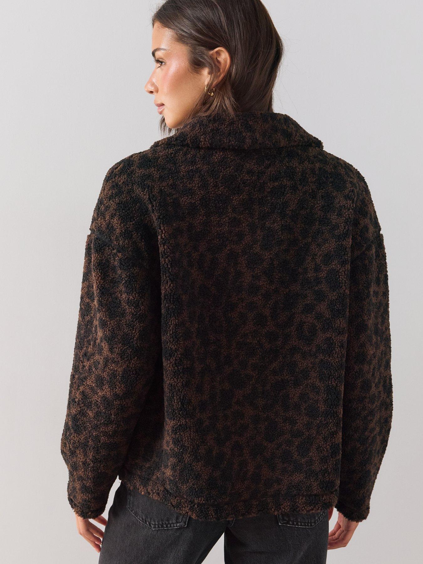 Image 2 of 6 of The Very Collection Womens Leopard Print Borg Zip-Through Jacket - Animal