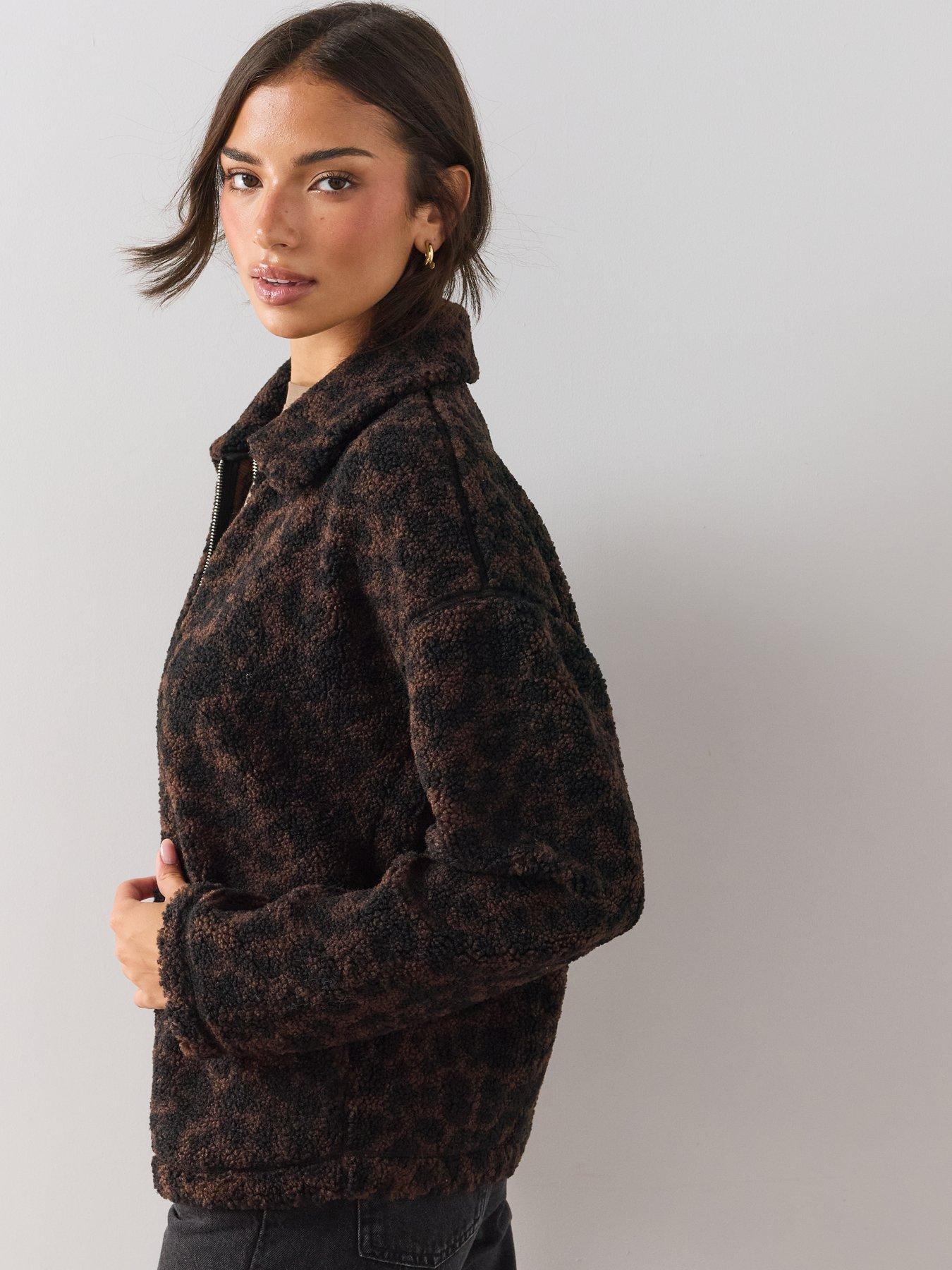 Image 5 of 6 of The Very Collection Womens Leopard Print Borg Zip-Through Jacket - Animal