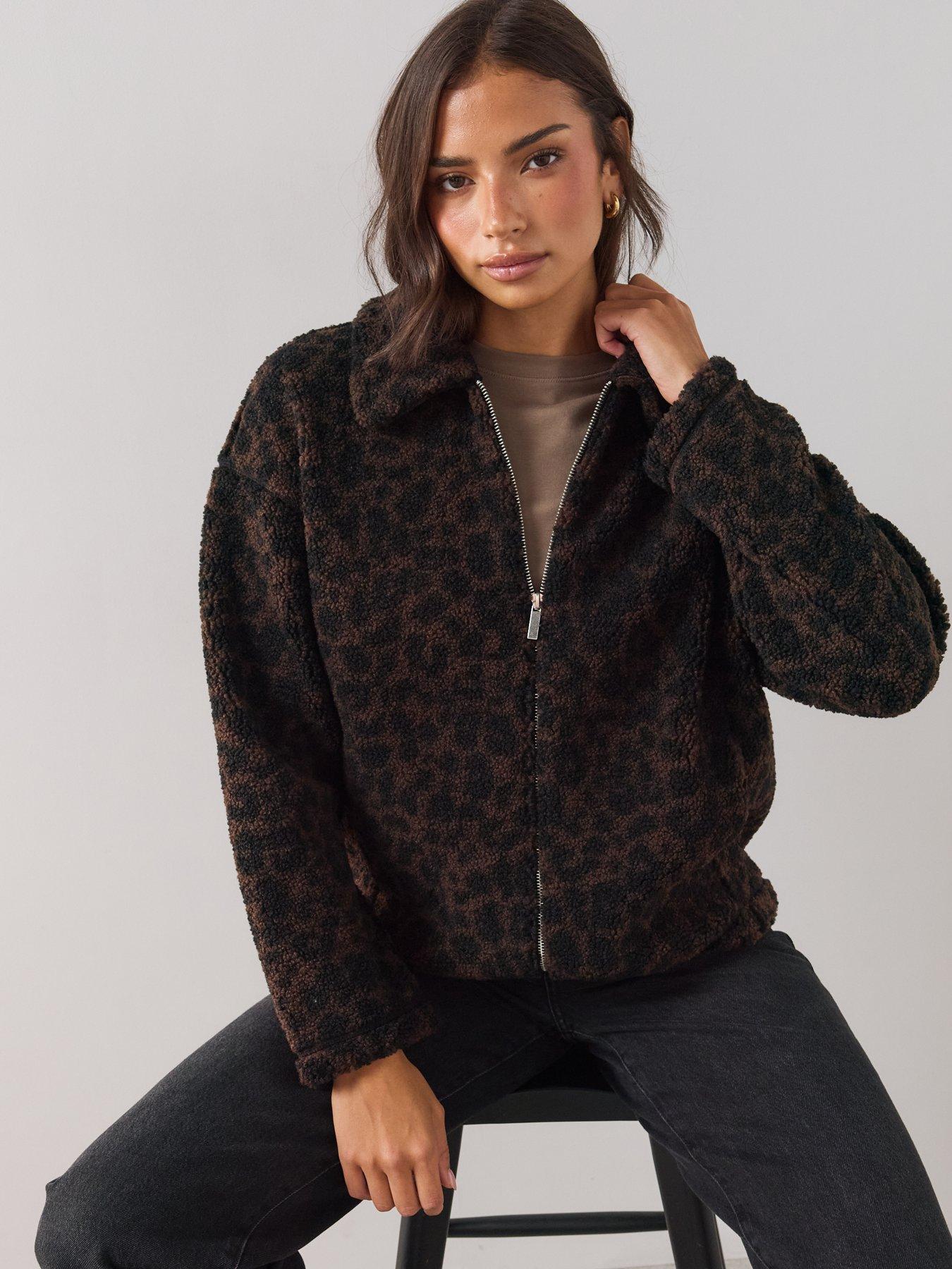 Image 6 of 6 of The Very Collection Womens Leopard Print Borg Zip-Through Jacket - Animal
