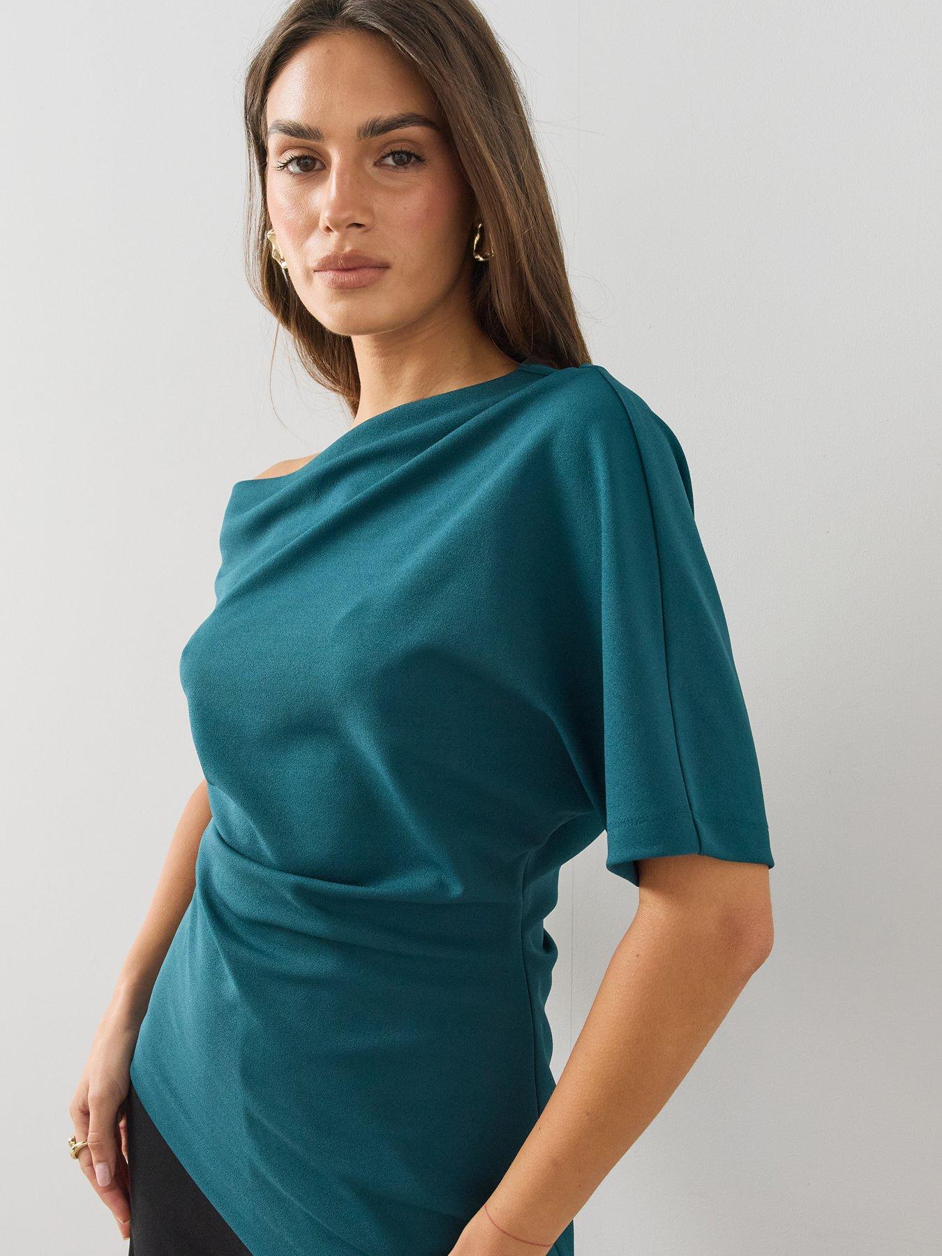 Image 4 of 6 of The Very Collection Womens Draped One Shoulder Longline Blouse - Blue