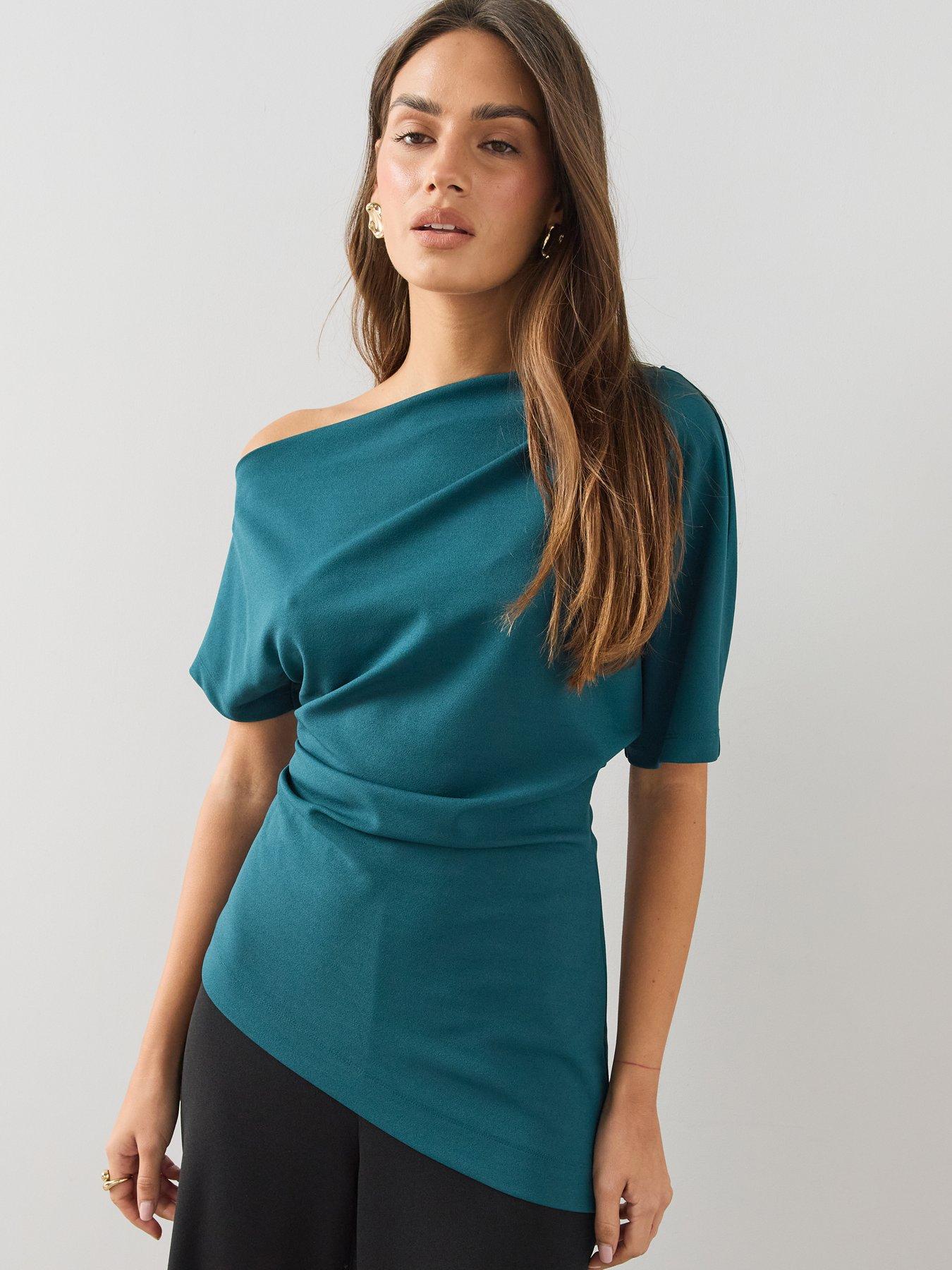 Image 5 of 6 of The Very Collection Womens Draped One Shoulder Longline Blouse - Blue