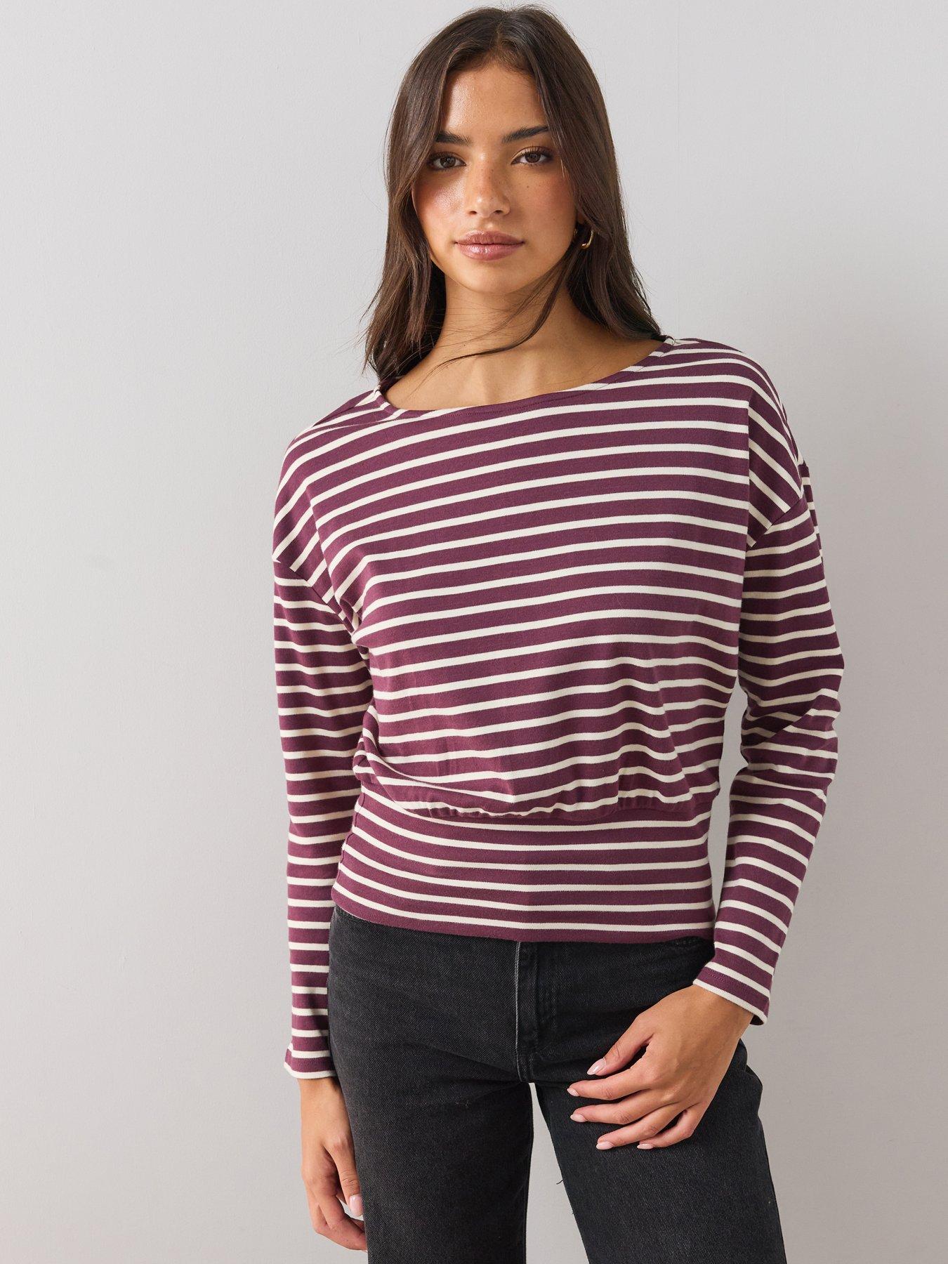 Image 1 of 6 of The Very Collection Womens Banded Hem Stripe Top - Burgundy