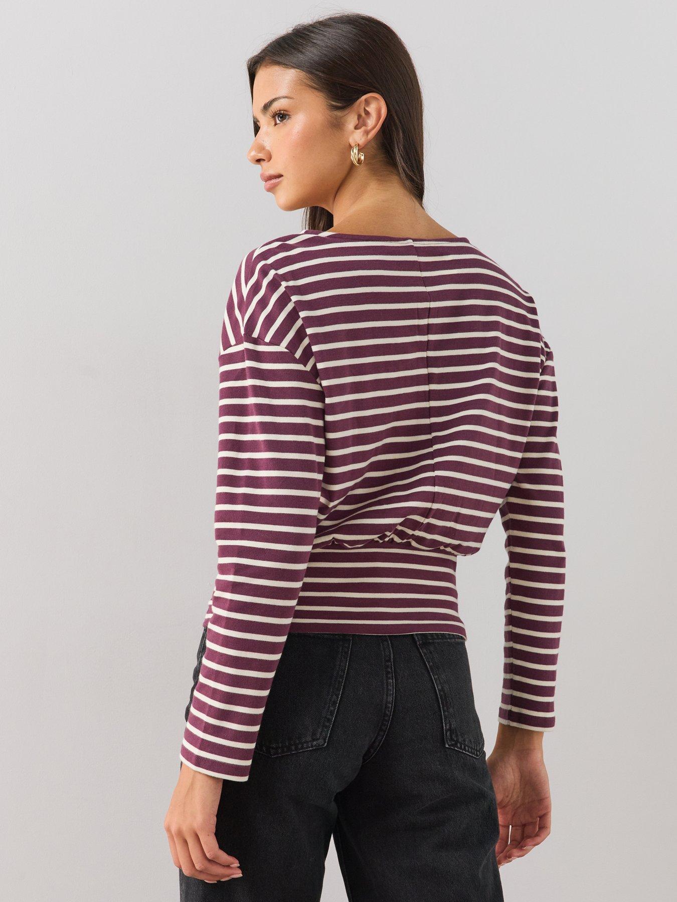 Image 2 of 6 of The Very Collection Womens Banded Hem Stripe Top - Burgundy