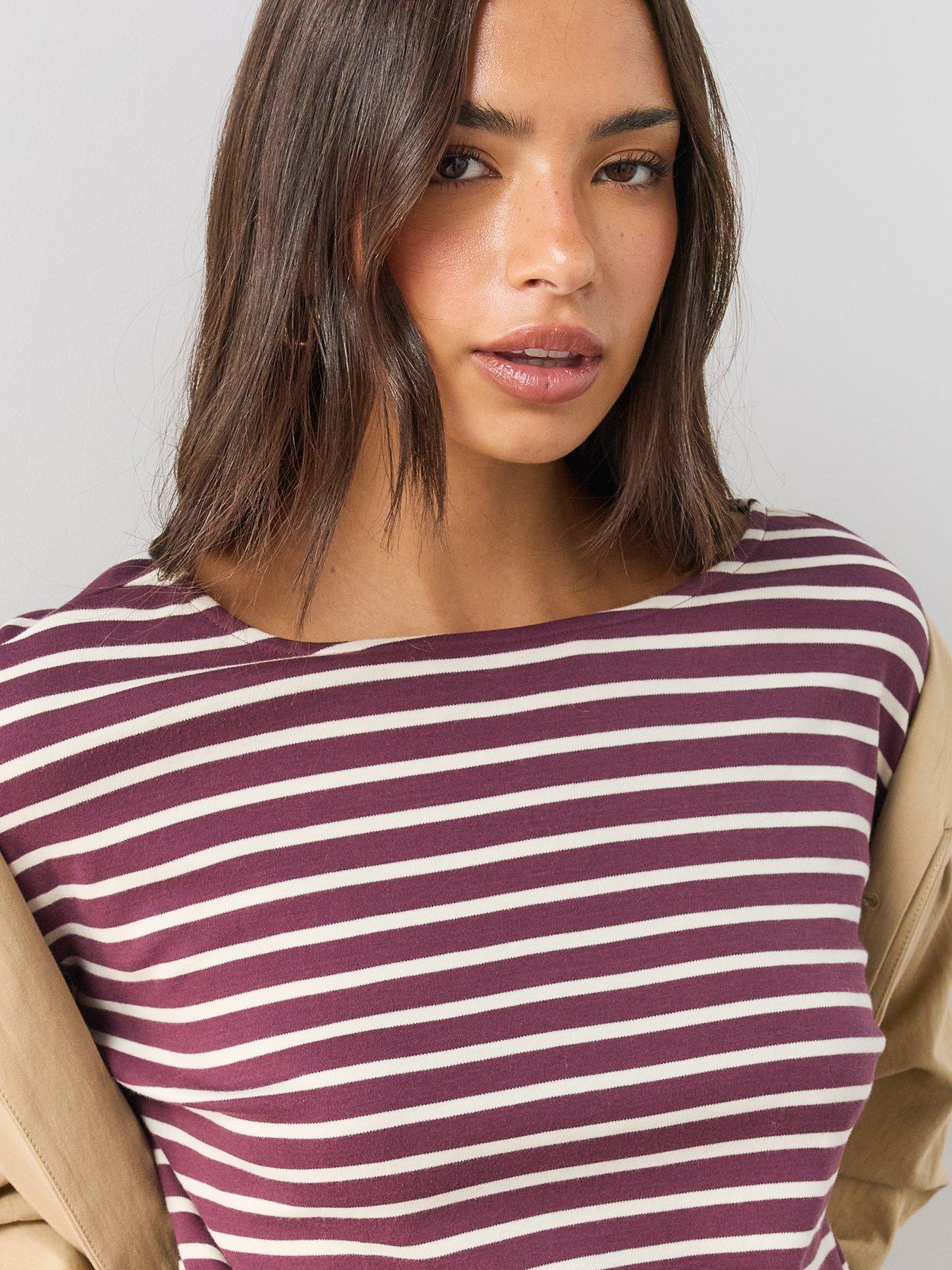 Image 4 of 6 of The Very Collection Womens Banded Hem Stripe Top - Burgundy