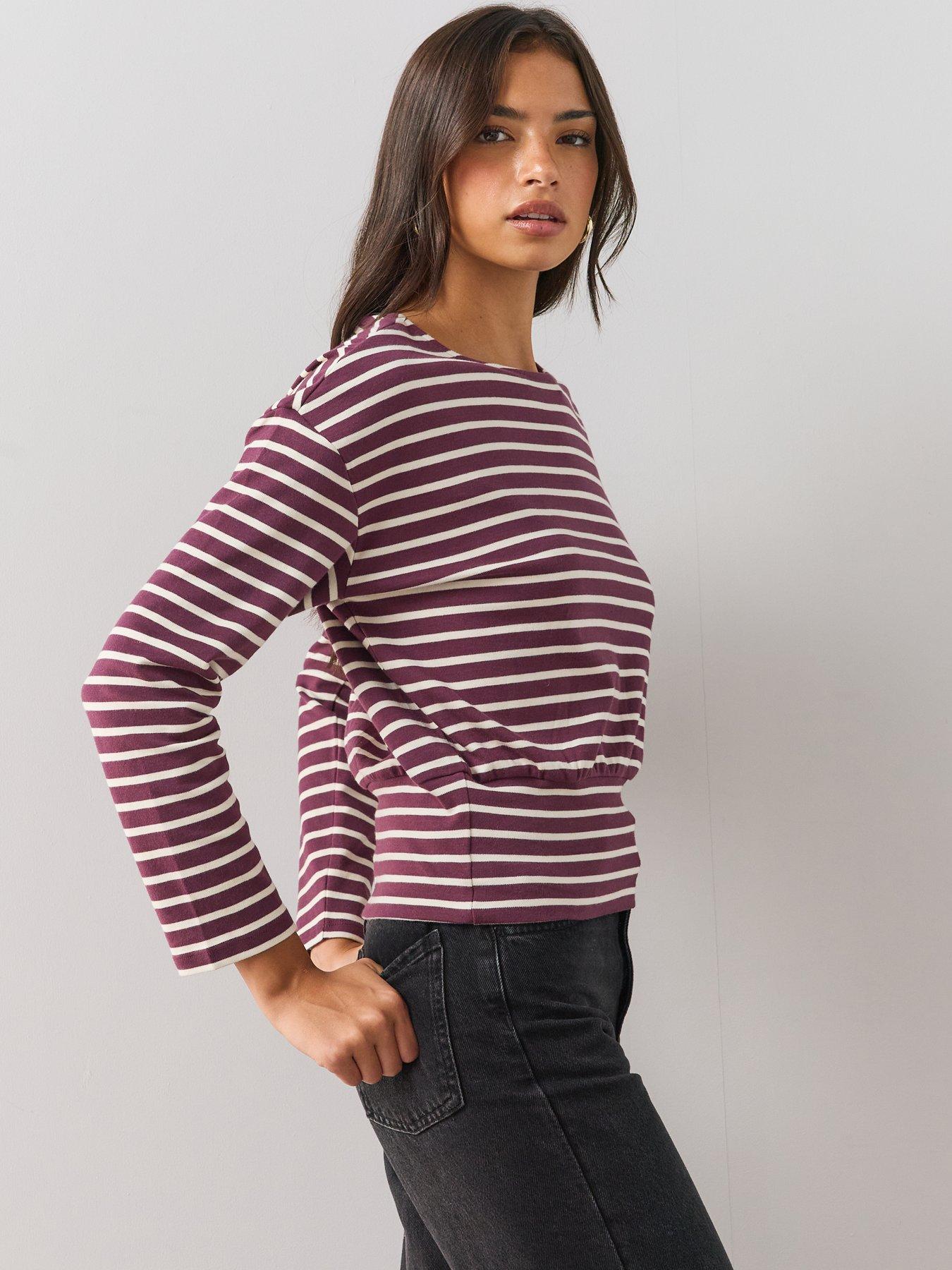 Image 5 of 6 of The Very Collection Womens Banded Hem Stripe Top - Burgundy