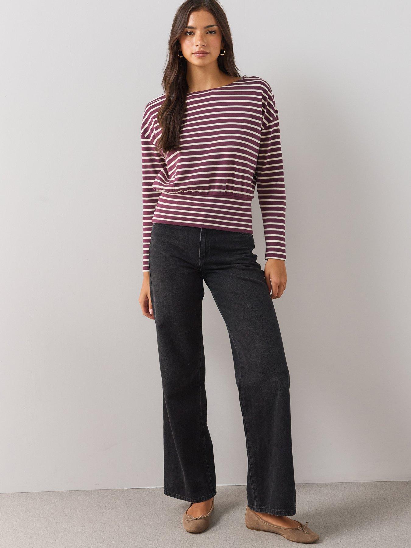 Image 6 of 6 of The Very Collection Womens Banded Hem Stripe Top - Burgundy
