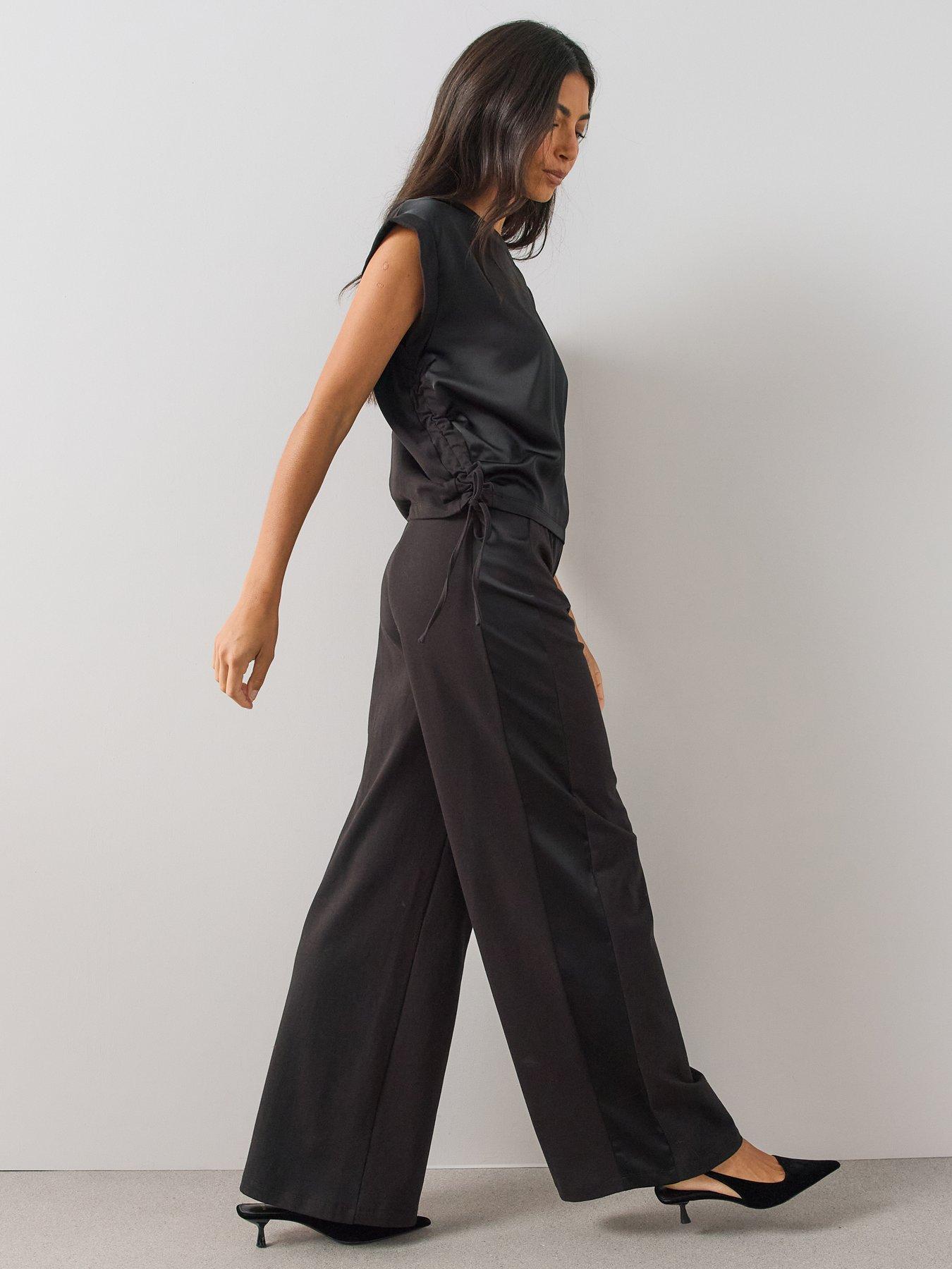 Image 3 of 6 of The Very Collection Womens Satin Mix Jersey Trousers - Black