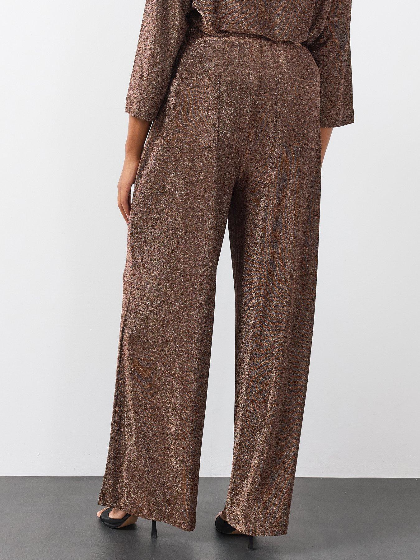 Image 2 of 6 of The Very Collection Womens Curve Lurex Wide Leg Trousers - Bronze