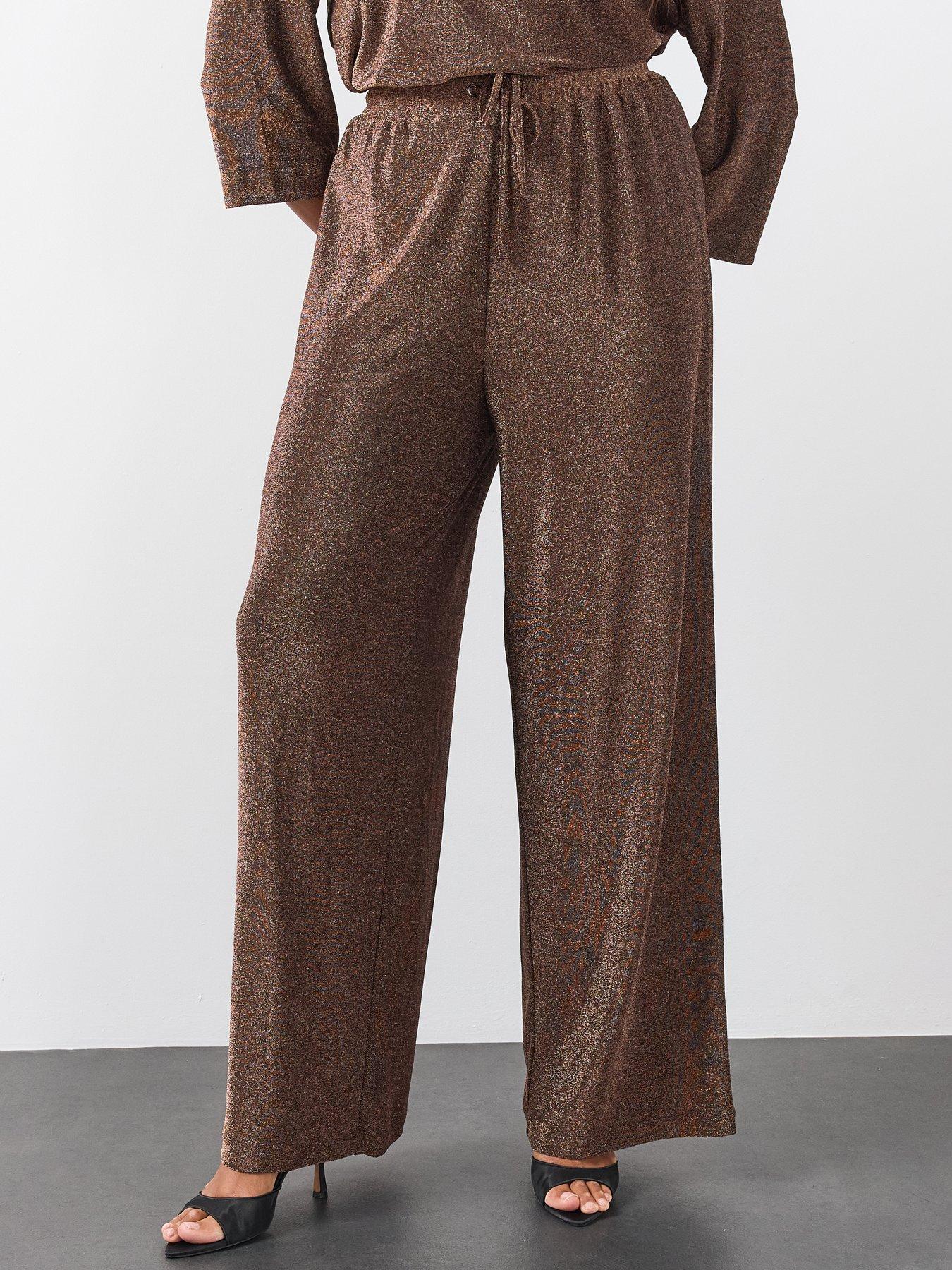 Image 4 of 6 of The Very Collection Womens Curve Lurex Wide Leg Trousers - Bronze