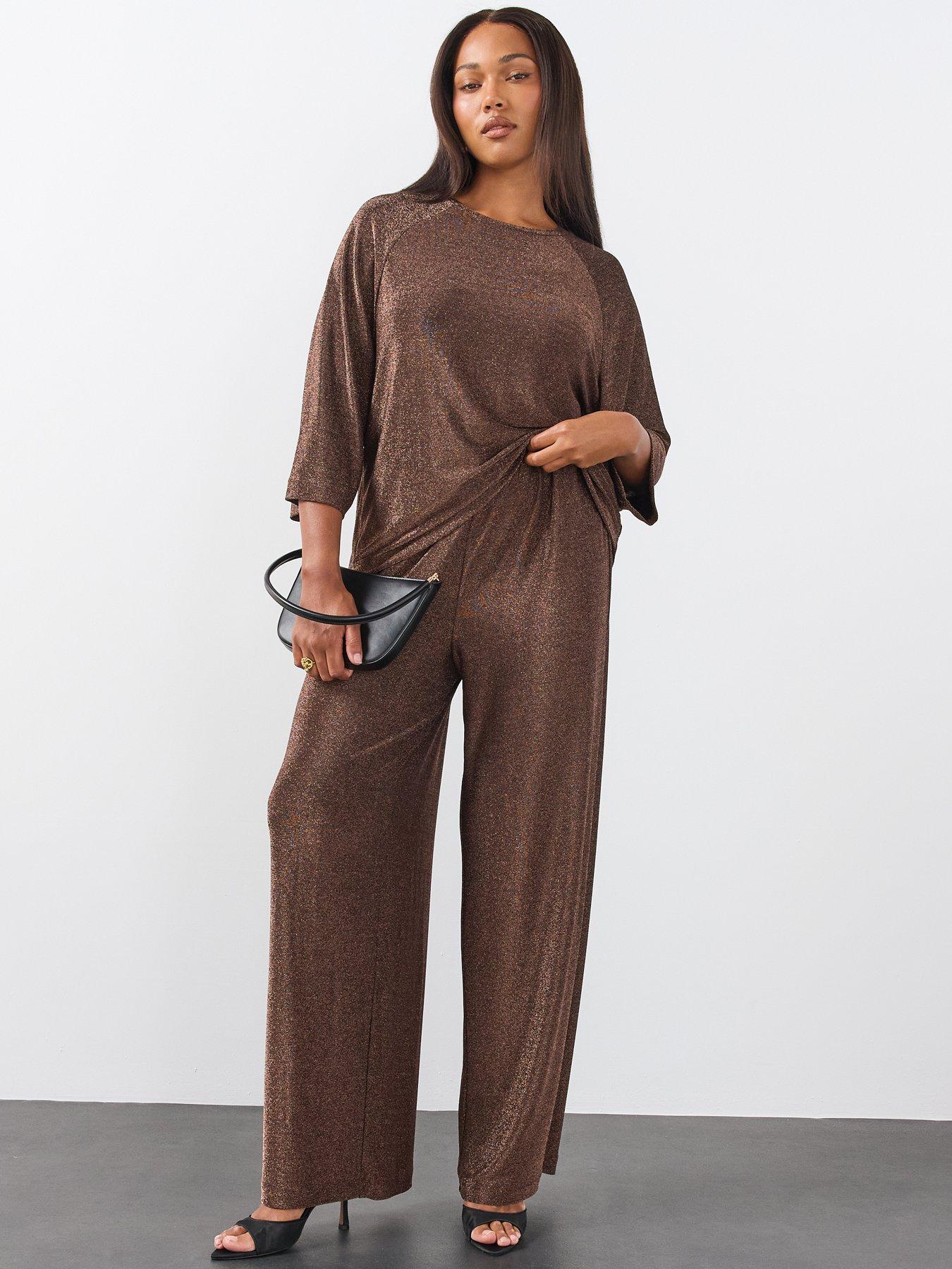 Image 5 of 6 of The Very Collection Womens Curve Lurex Wide Leg Trousers - Bronze