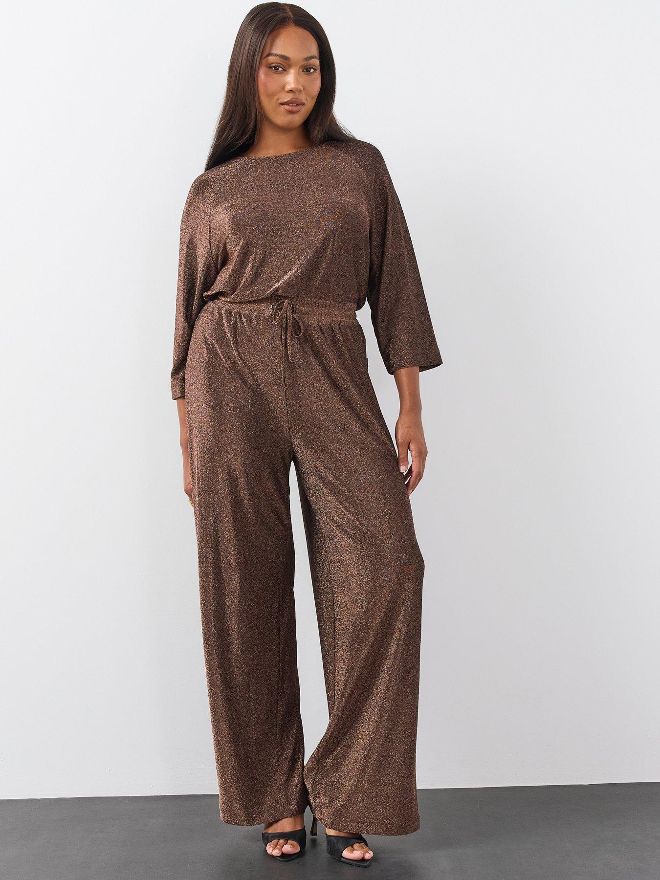 Image 6 of 6 of The Very Collection Womens Curve Lurex Wide Leg Trousers - Bronze