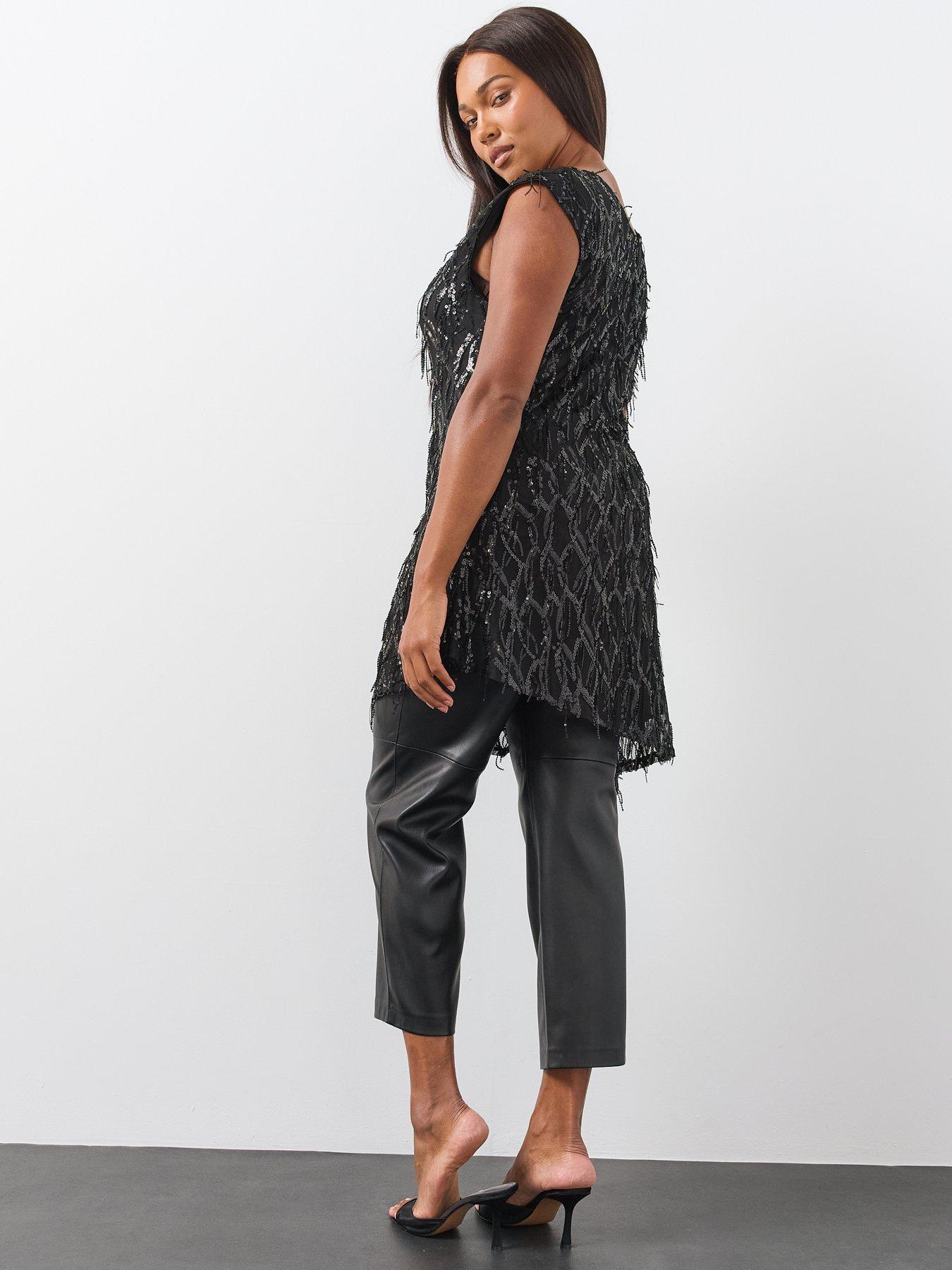 Image 2 of 6 of The Very Collection Womens Curve Sequin Asymmetric Hem Blouse - Black