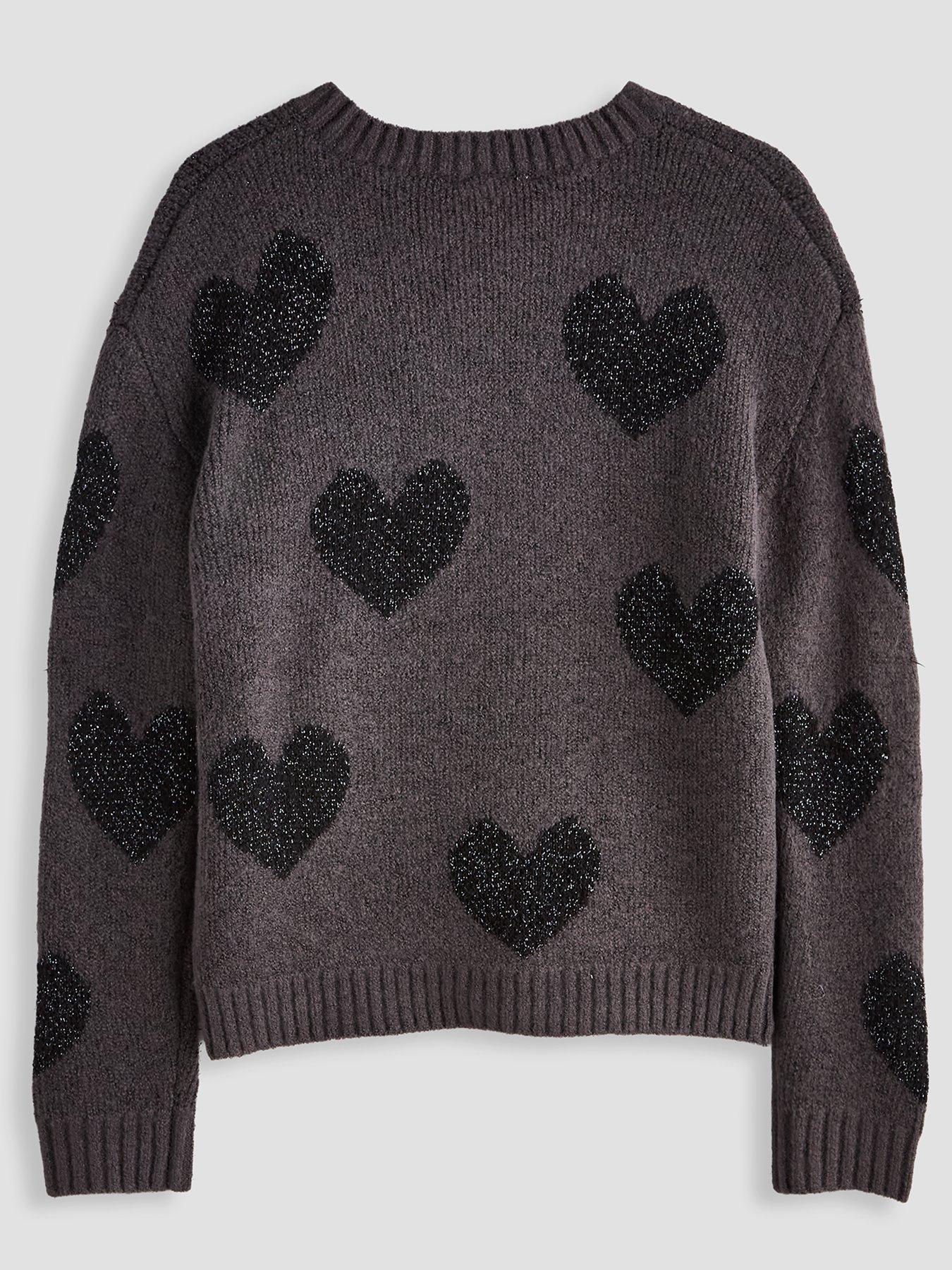 Image 2 of 4 of The Very Collection Girls Sparkly Heart Soft Knit Crew Neck Jumper - Grey