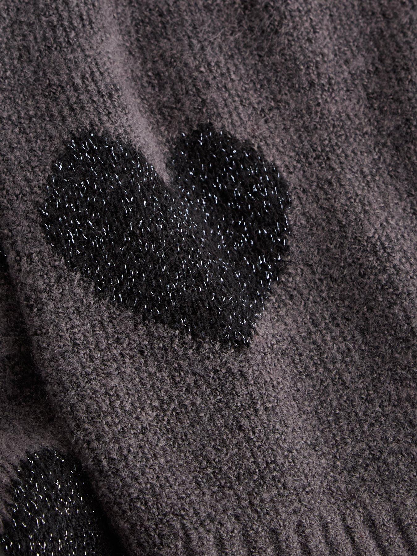 Image 4 of 4 of The Very Collection Girls Sparkly Heart Soft Knit Crew Neck Jumper - Grey