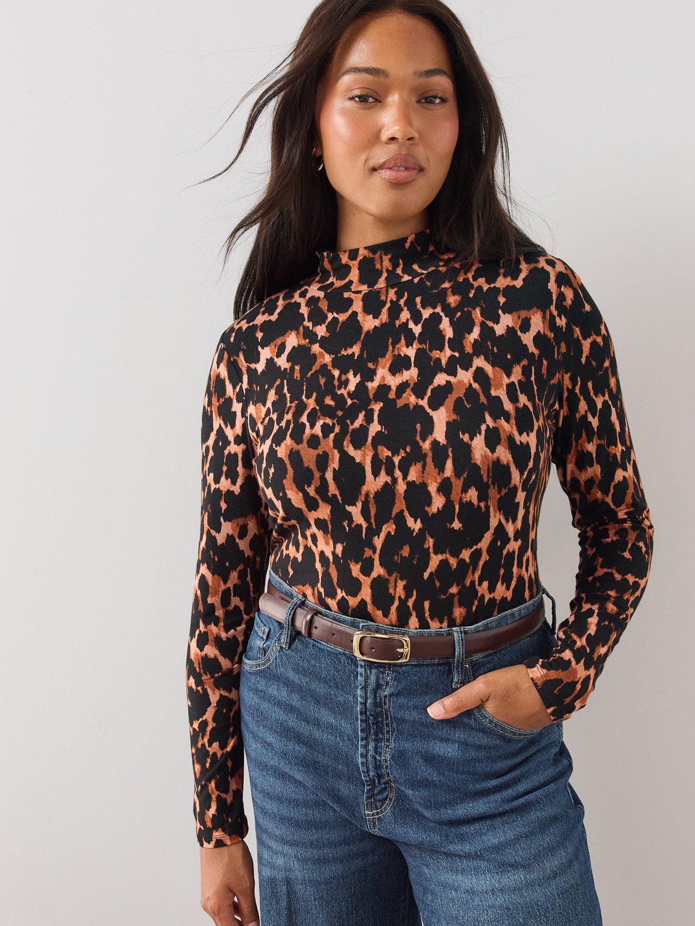 Image 1 of 6 of The Very Collection Womens Curve Turtle Neck Stretch Top - Leopard Print