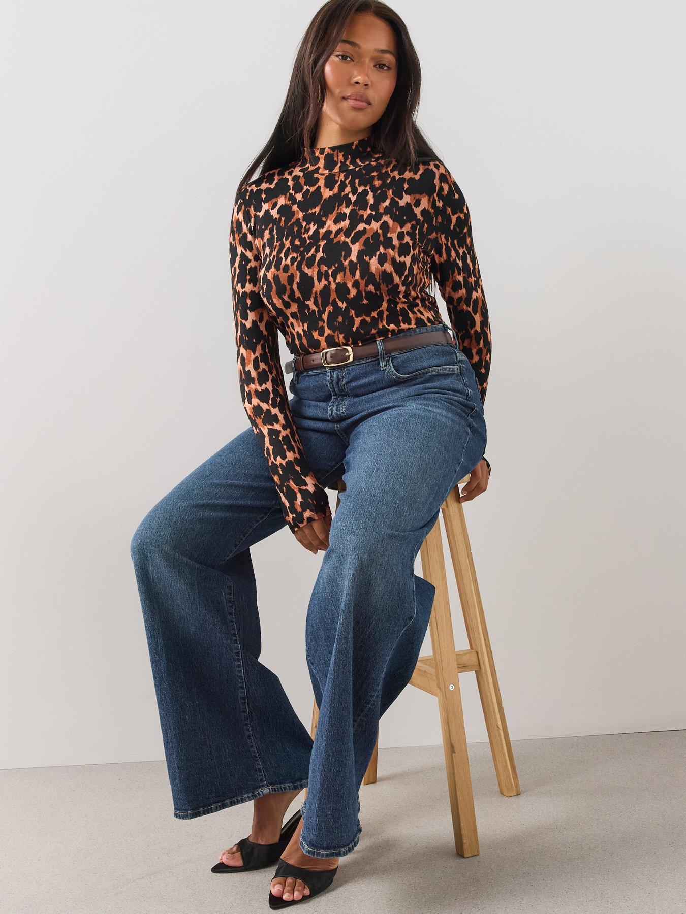 Image 4 of 6 of The Very Collection Womens Curve Turtle Neck Stretch Top - Leopard Print