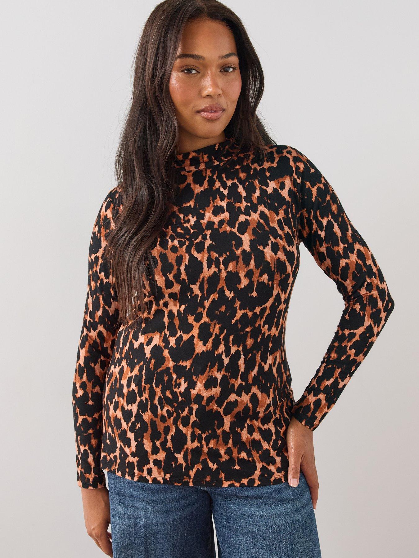 Image 6 of 6 of The Very Collection Womens Curve Turtle Neck Stretch Top - Leopard Print