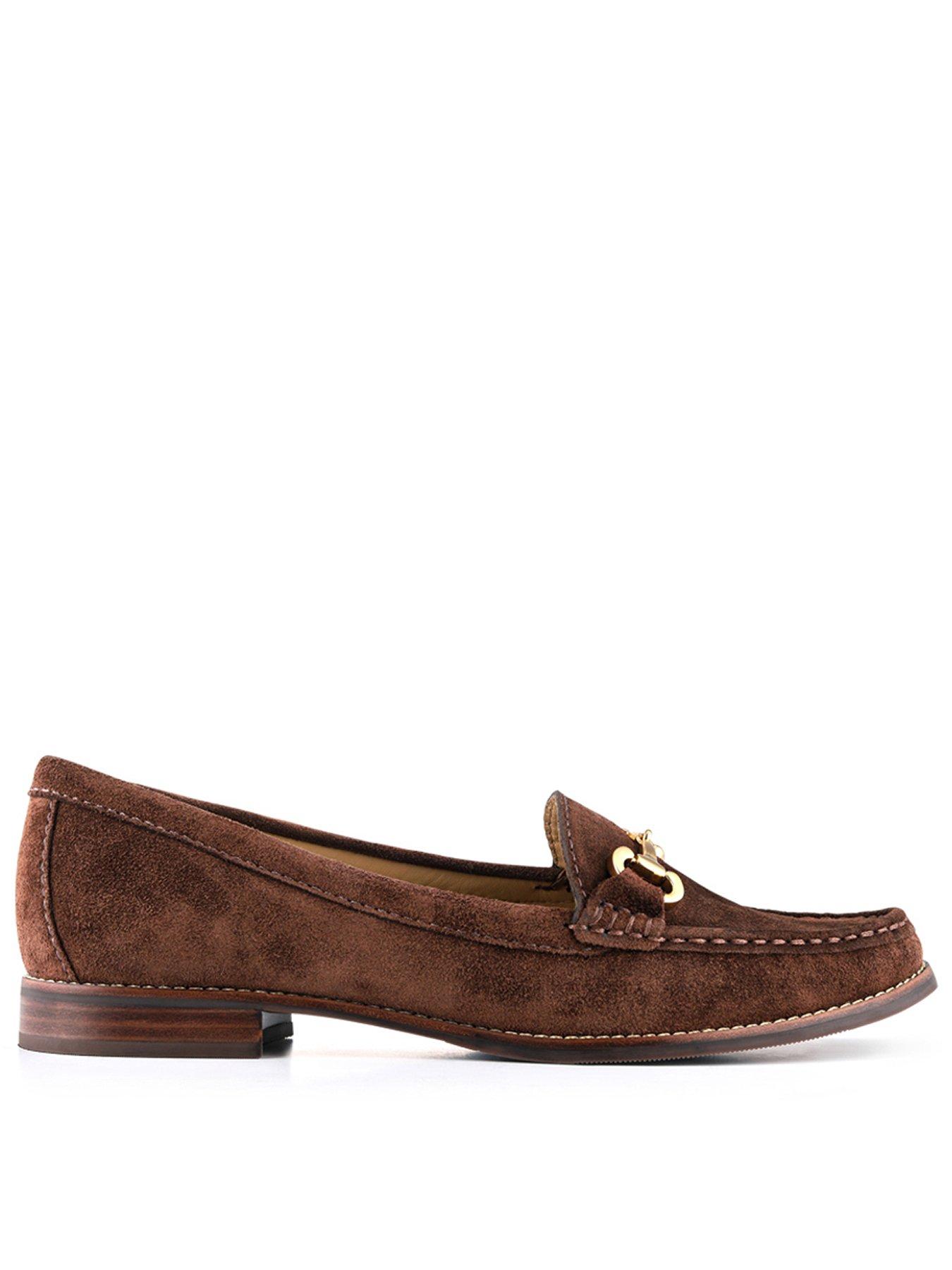 Image 1 of 6 of Jones Bootmaker Wide Fit Lex Suede Buckle Loafer - Brown
