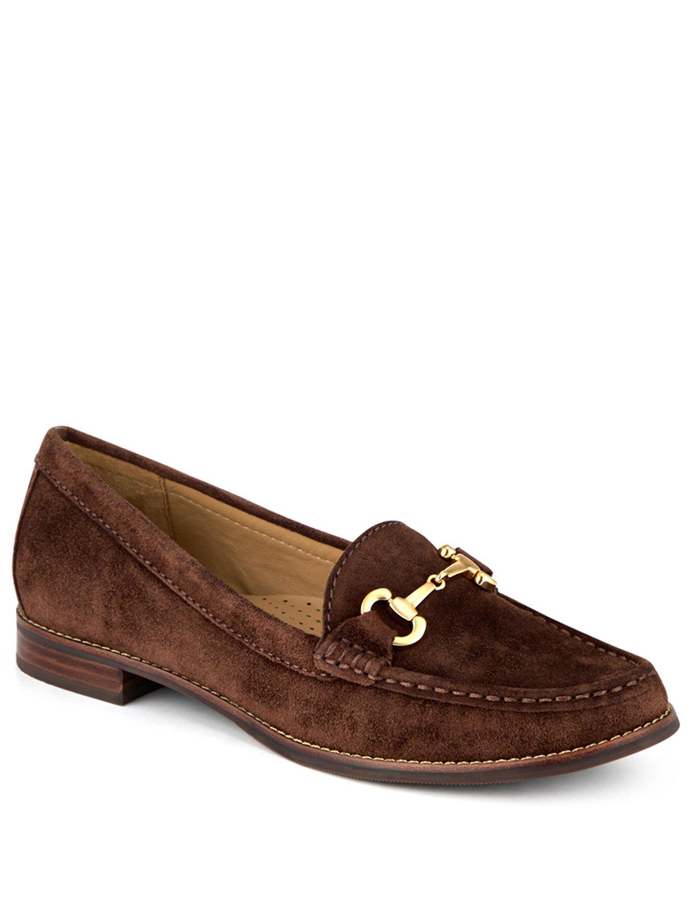 Image 2 of 6 of Jones Bootmaker Wide Fit Lex Suede Buckle Loafer - Brown