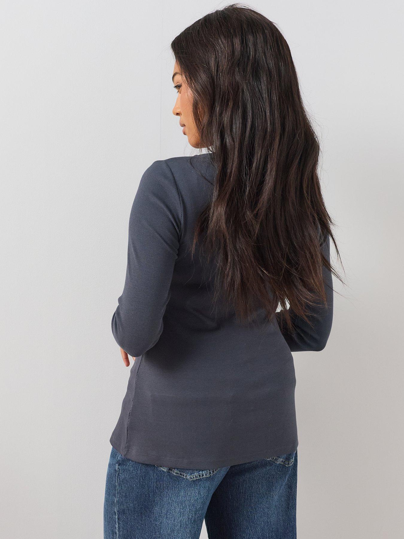 Image 2 of 6 of The Very Collection Curve Button Through Ribbed Stretch Top - Black