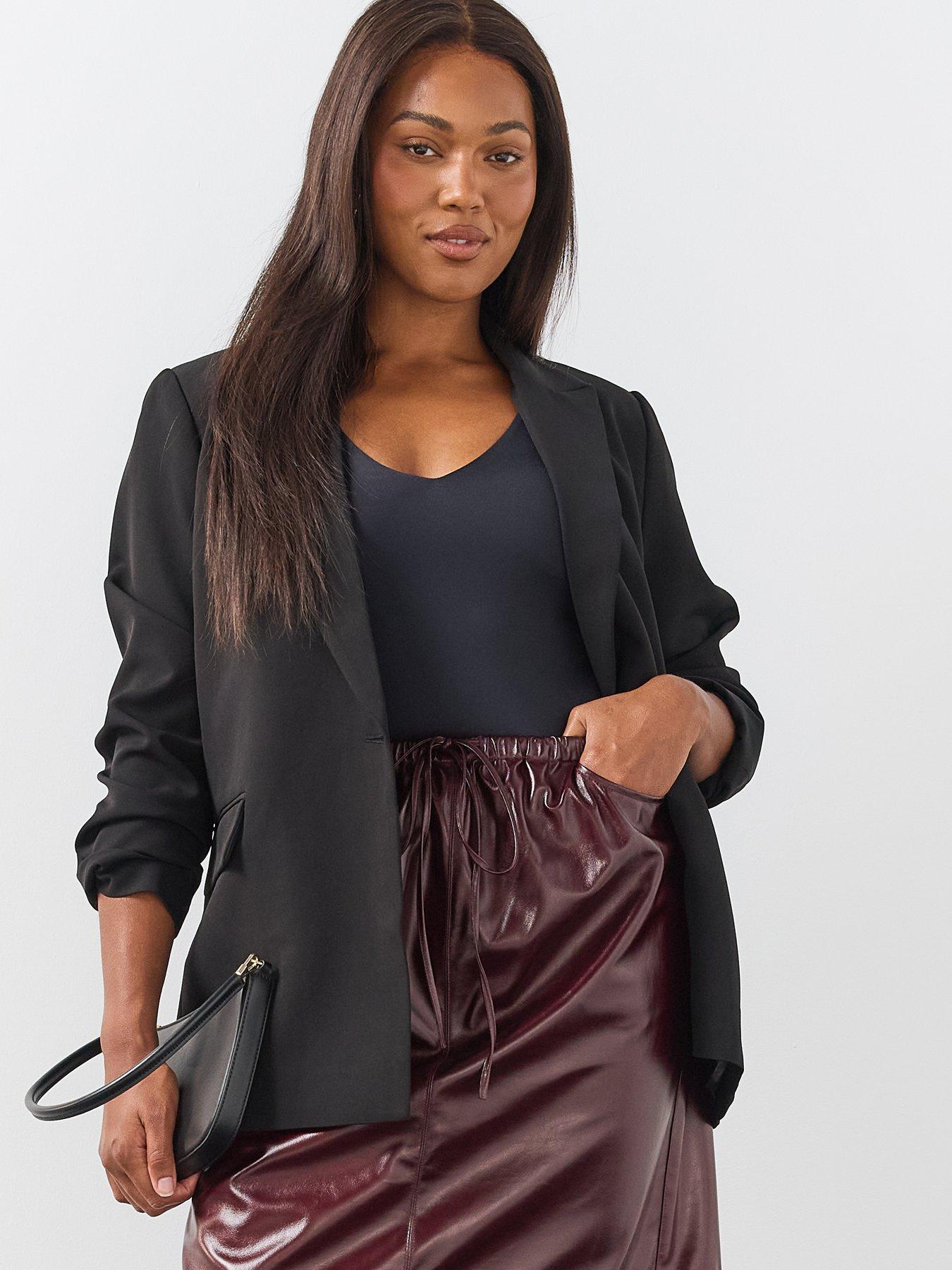 Image 6 of 6 of The Very Collection Womens Plus Size Faux Leather Elasticated Waist Midi Skirt - Burgundy