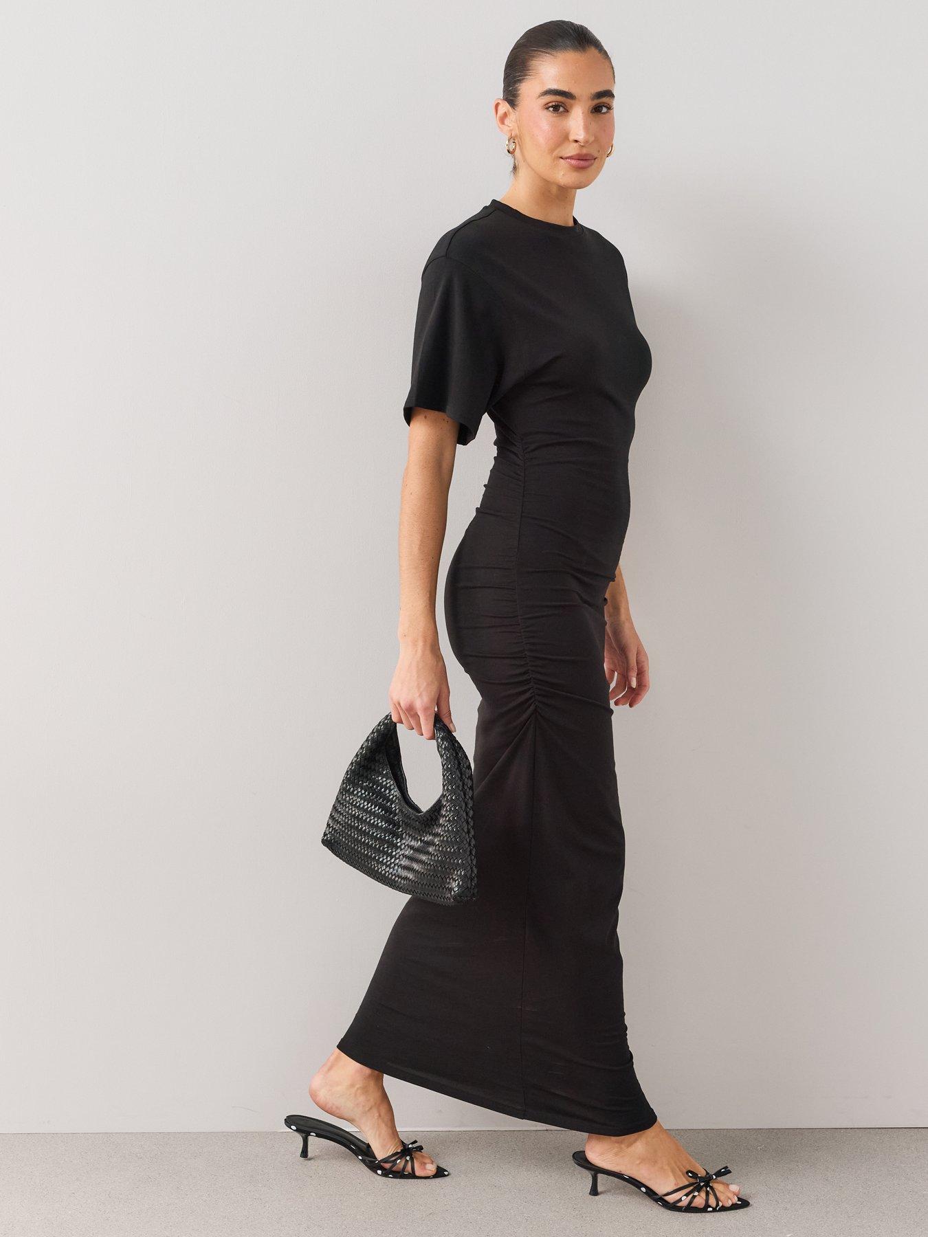 Image 3 of 6 of The Very Collection Draped Short Sleeve Ruched Side Midaxi Dress - Black