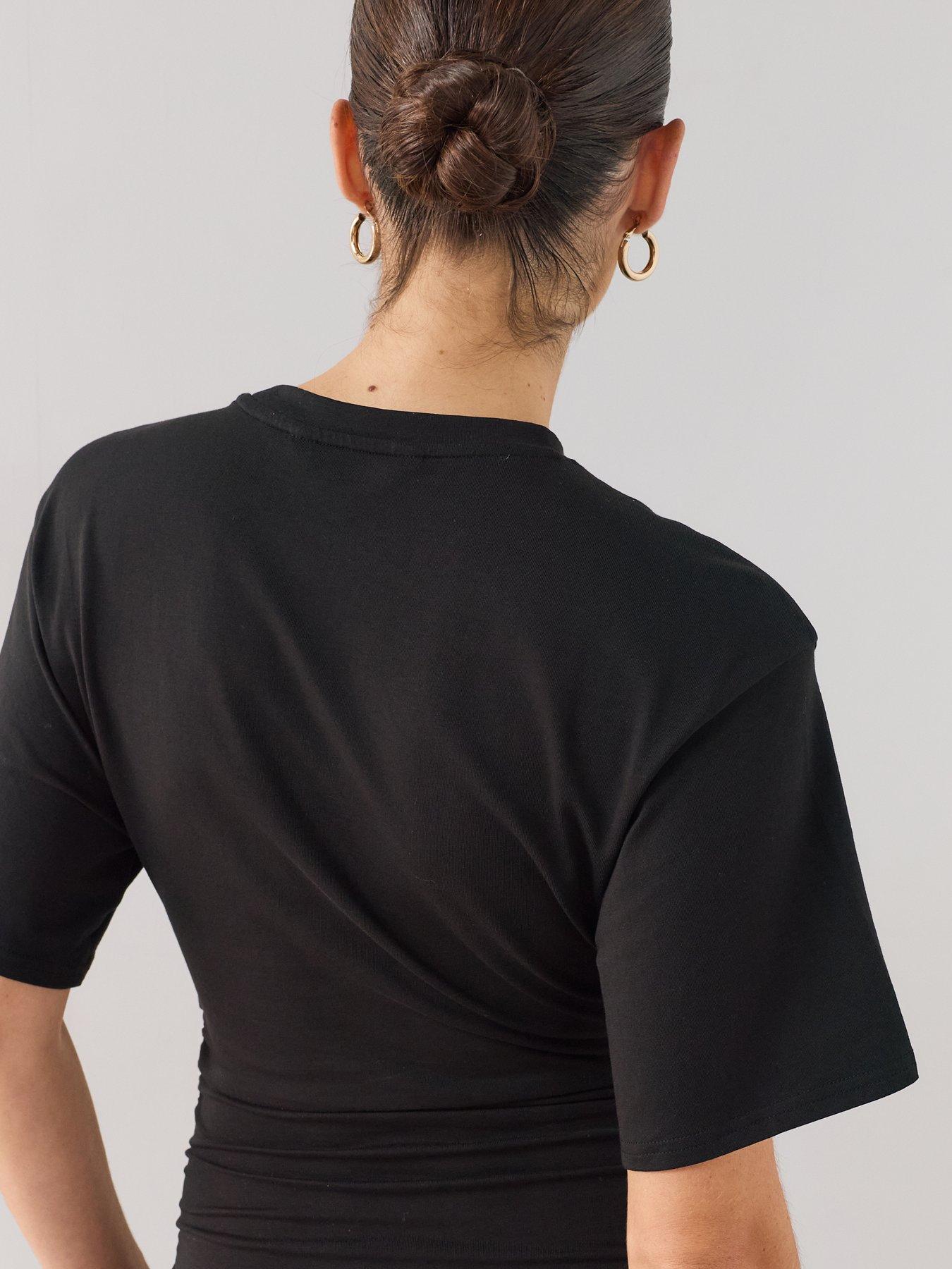 Image 4 of 6 of The Very Collection Draped Short Sleeve Ruched Side Midaxi Dress - Black