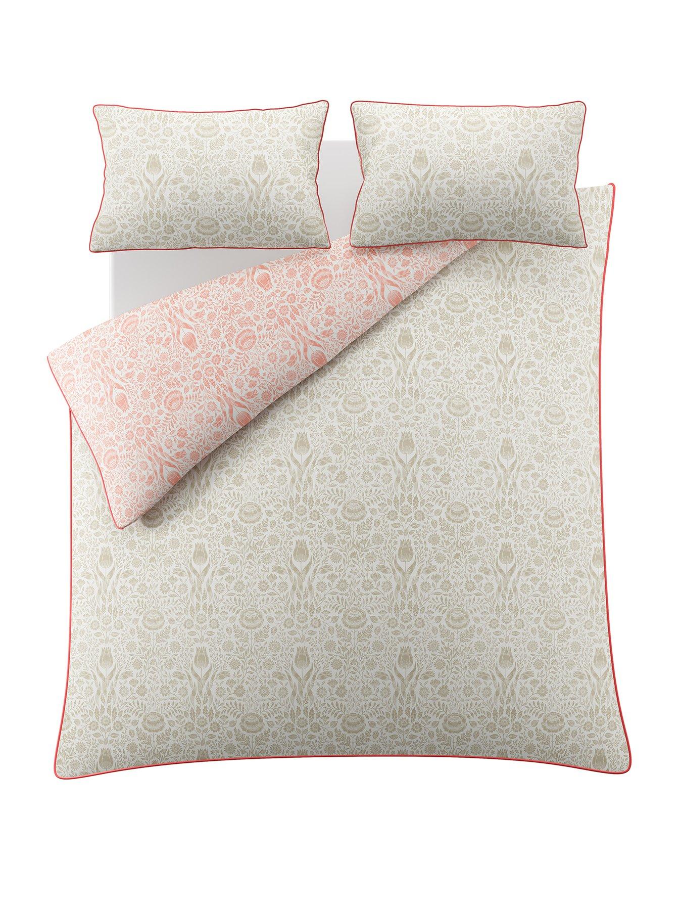 Image 2 of 7 of Laura Ashley Ashstead Damask Quilt Set Natural Coral
