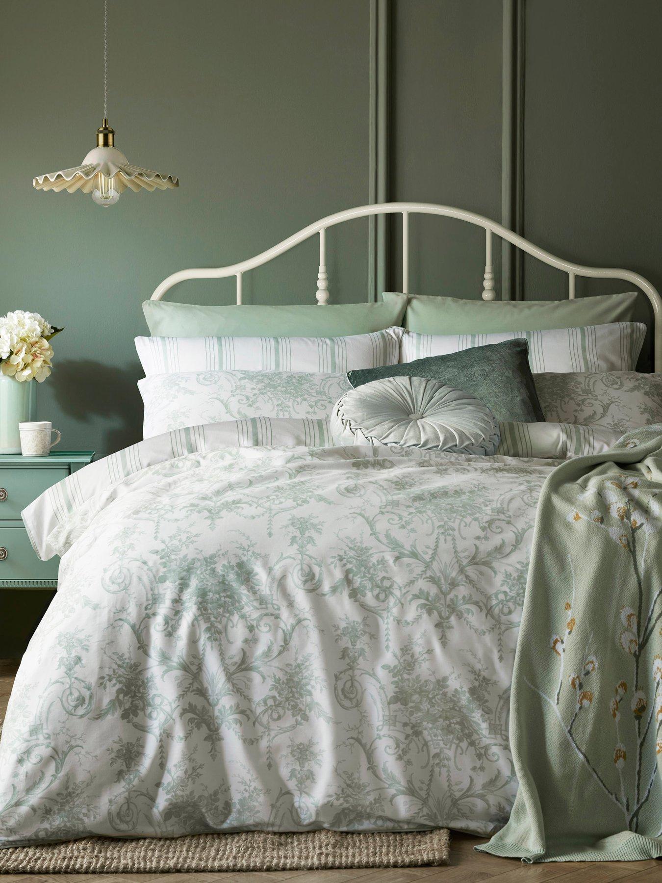 Laura Ashley Tuileries 100% Cotton Standard Pillowcase Pair 50cm x 75cm Sage