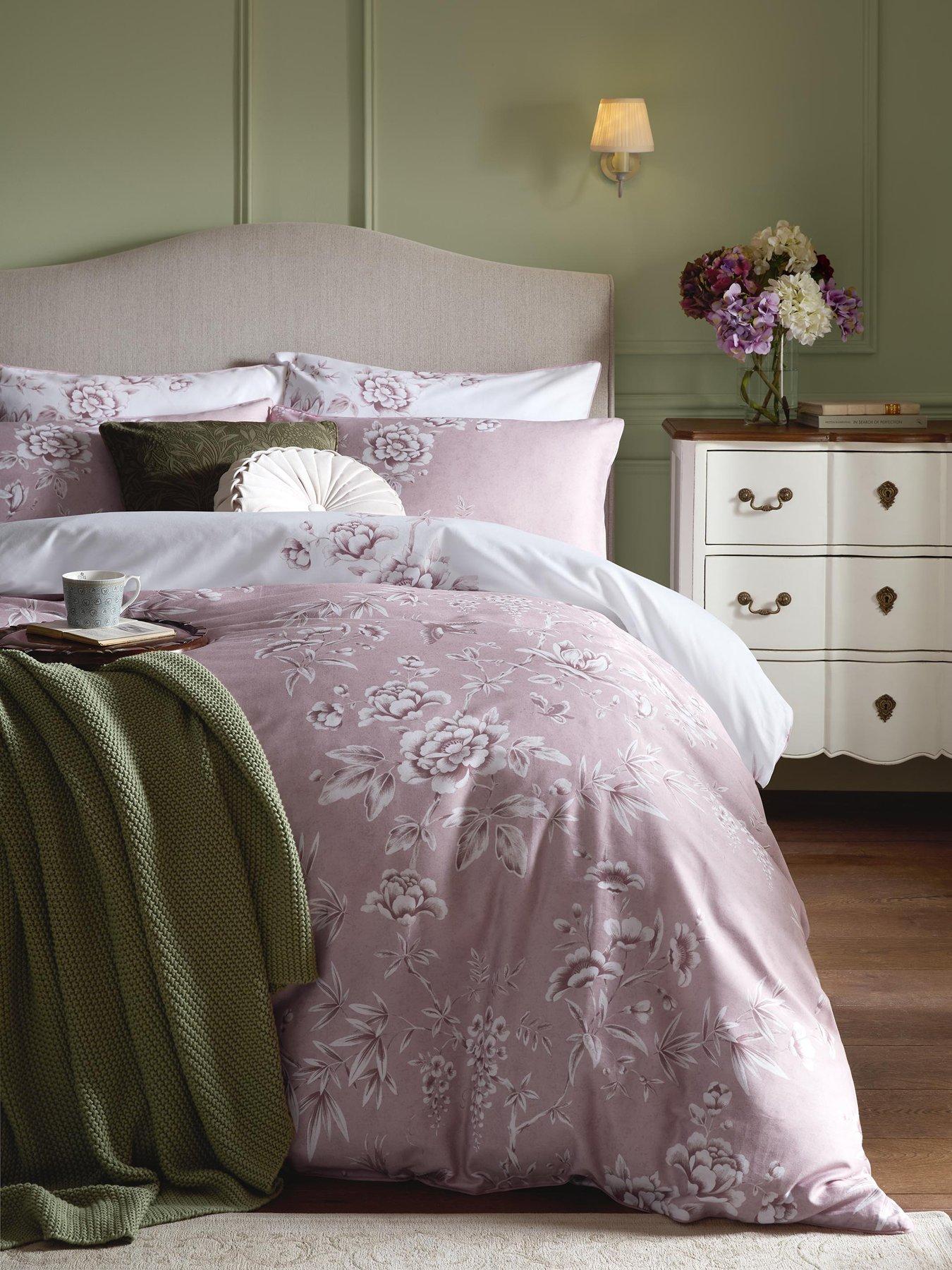Laura Ashley Rowsham Garden 100% Cotton Standard Pillowcase Pair 50cmx75cm Dark Blush