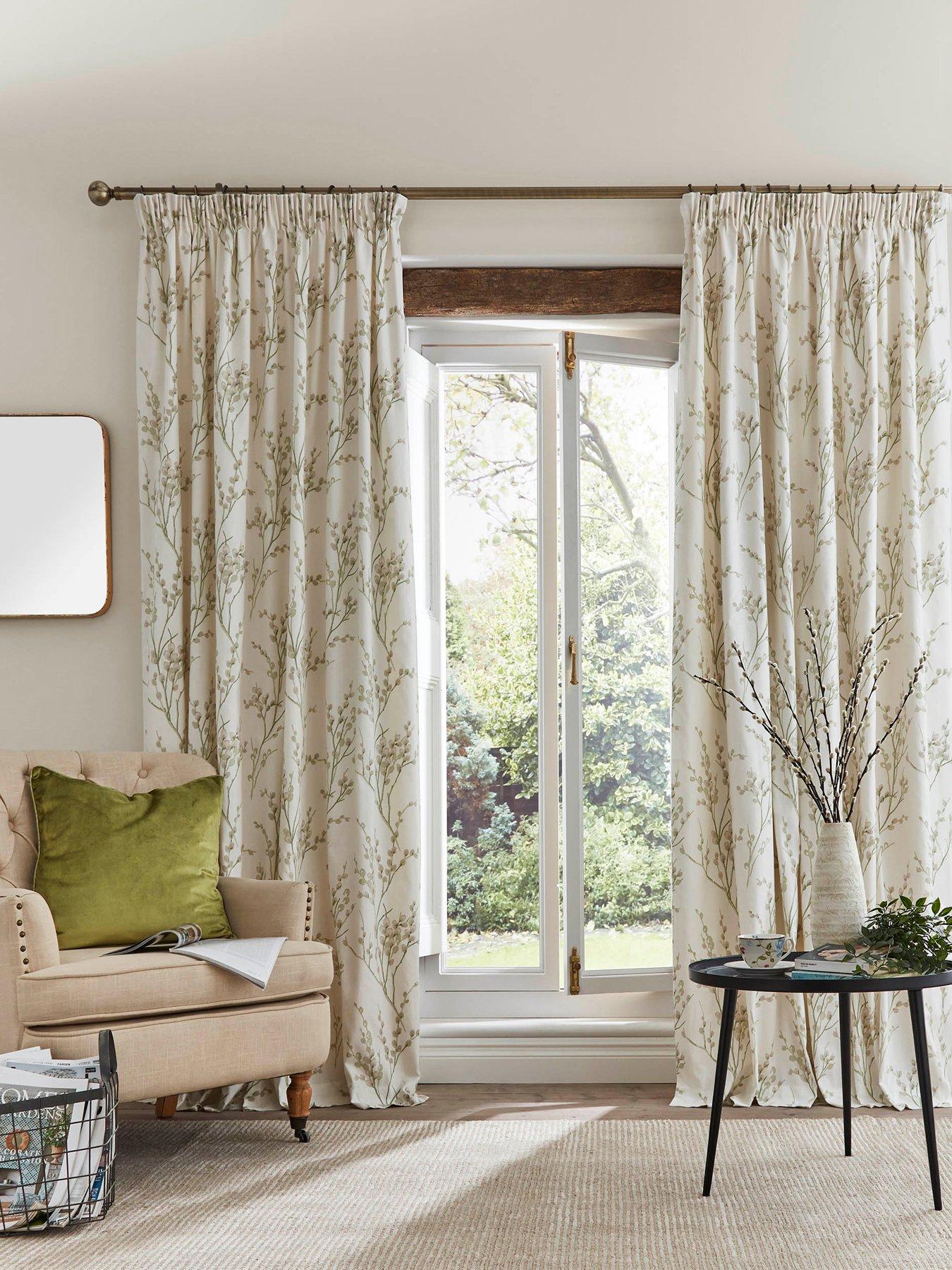 Image 1 of 2 of Laura Ashley Pussy Willow Lined Header Tape Curtains Off White-Hedgerow