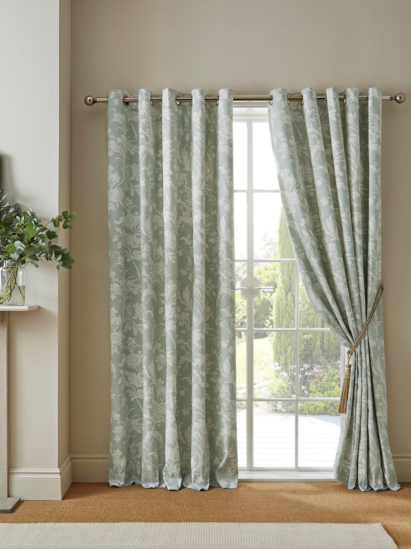 Laura Ashley Lloyd Lined Eyelet Curtains Sage