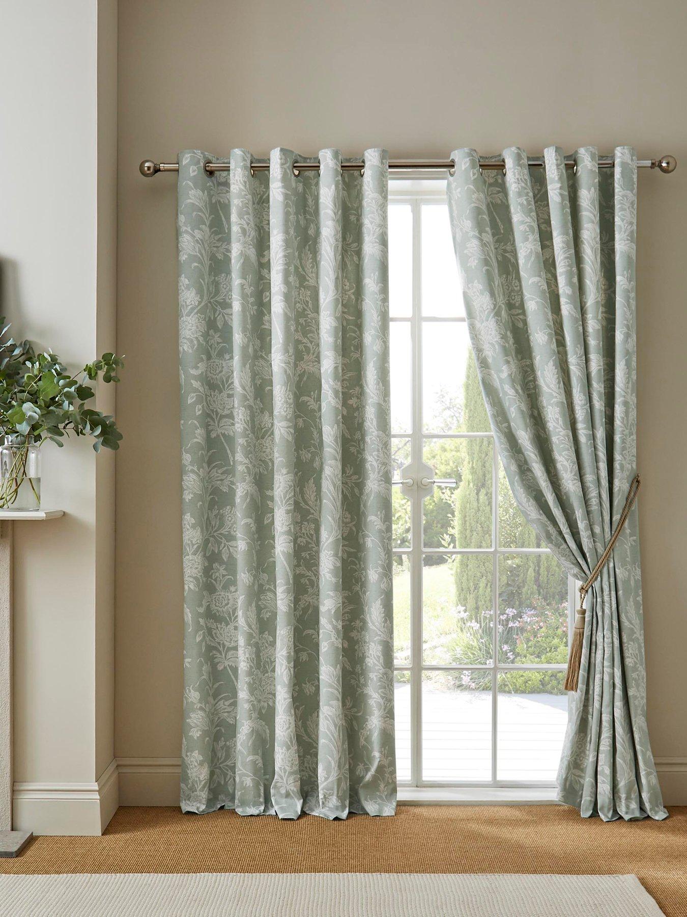 Laura Ashley Lloyd Lined Eyelet Curtains Sage