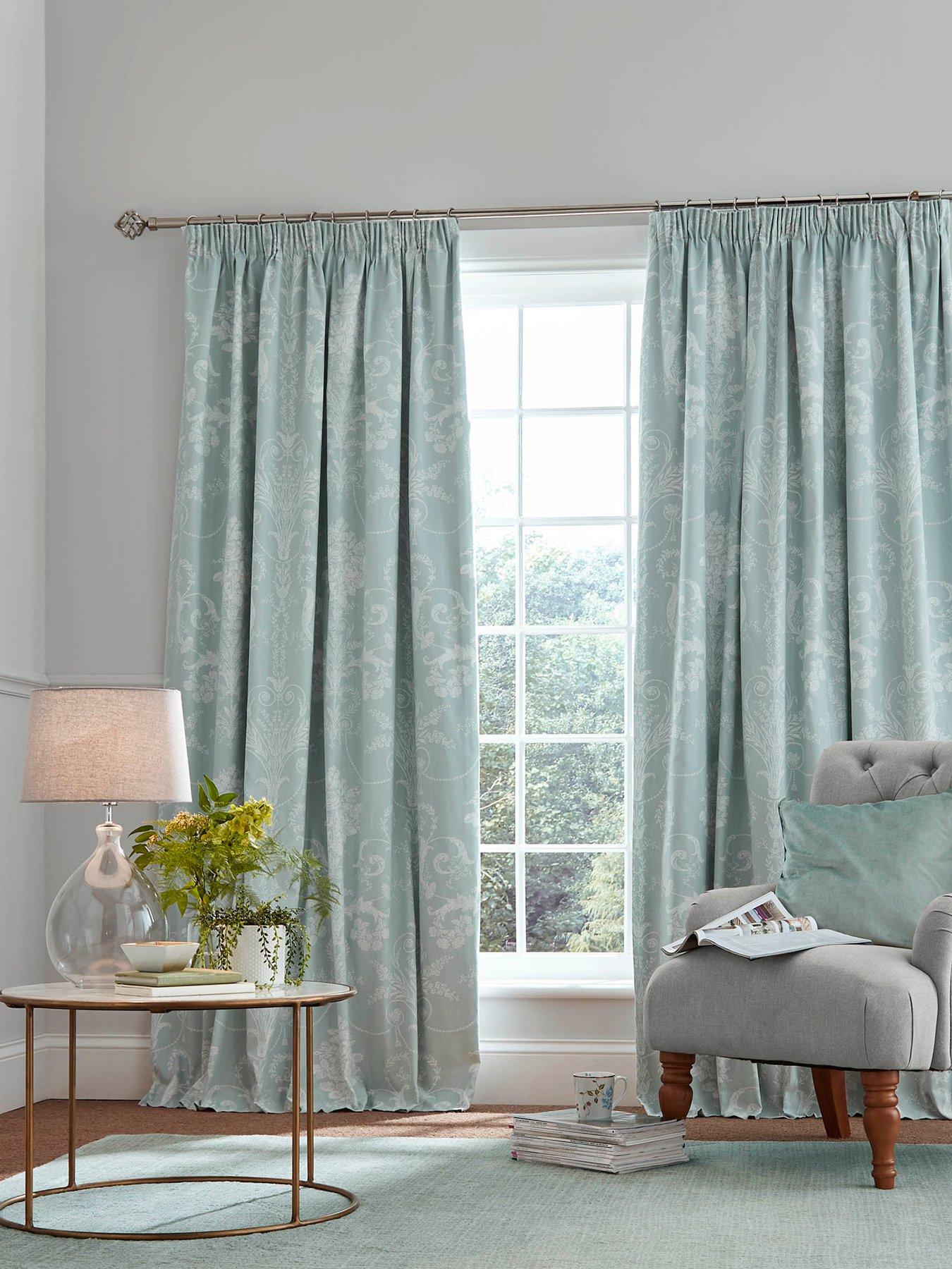 Laura Ashley Josette Duckegg Black Out Header Tape Curtains (26" Tie Back - Pair) Duckegg