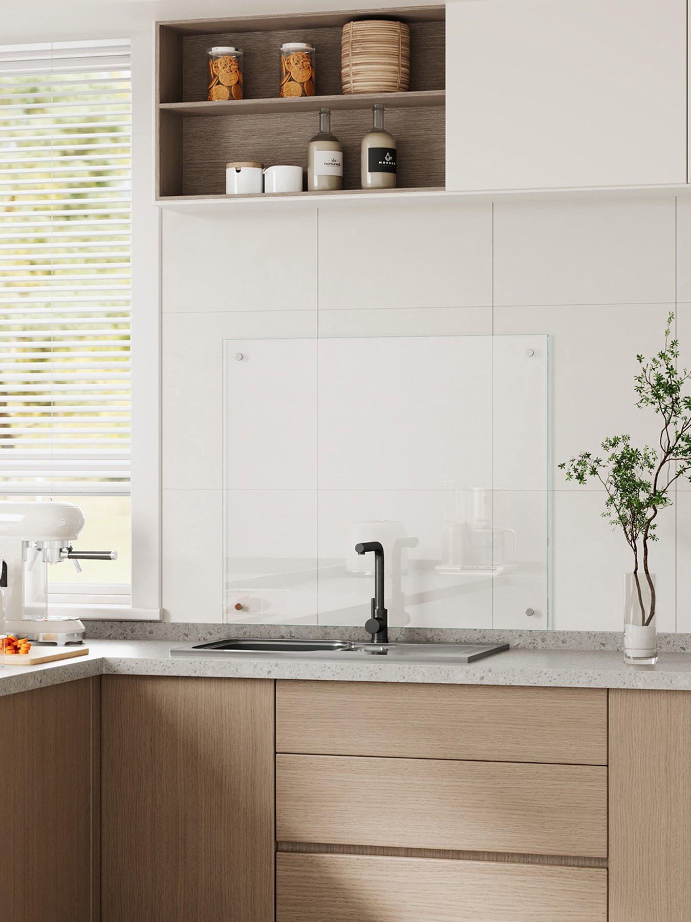 Image 1 of 7 of Living and Home Transparent Pre-drilled Tempered Glass Splashback For Cookers, 70cm W X 60cm D