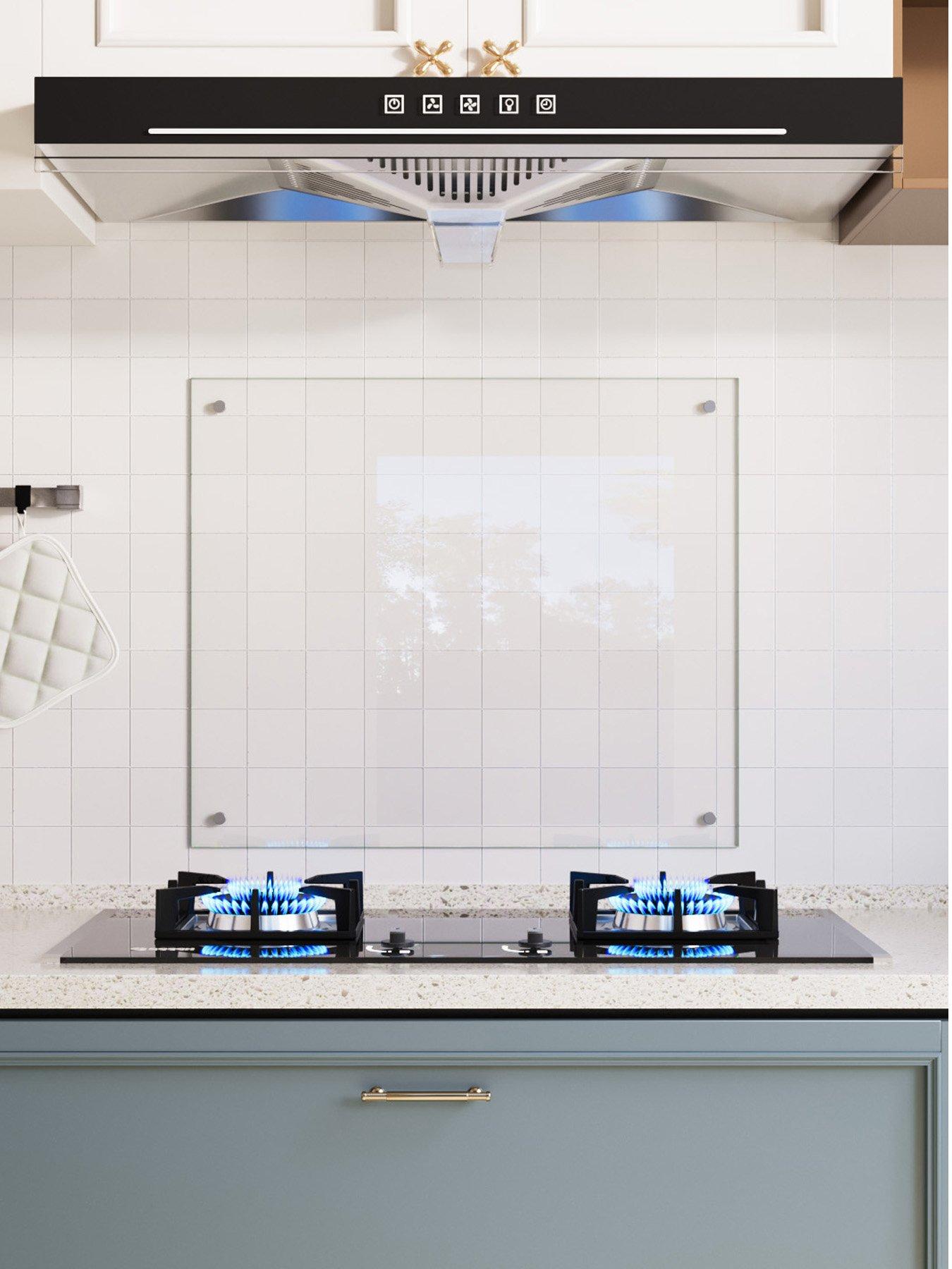 Image 4 of 7 of Living and Home Transparent Pre-drilled Tempered Glass Splashback For Cookers, 70cm W X 60cm D