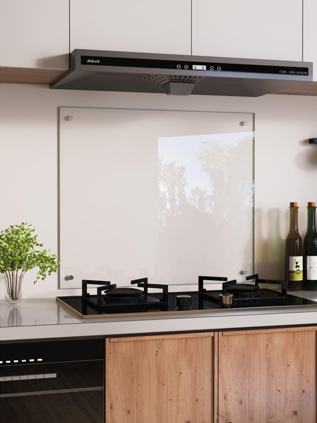 Image 5 of 7 of Living and Home Transparent Pre-drilled Tempered Glass Splashback For Cookers, 70cm W X 60cm D