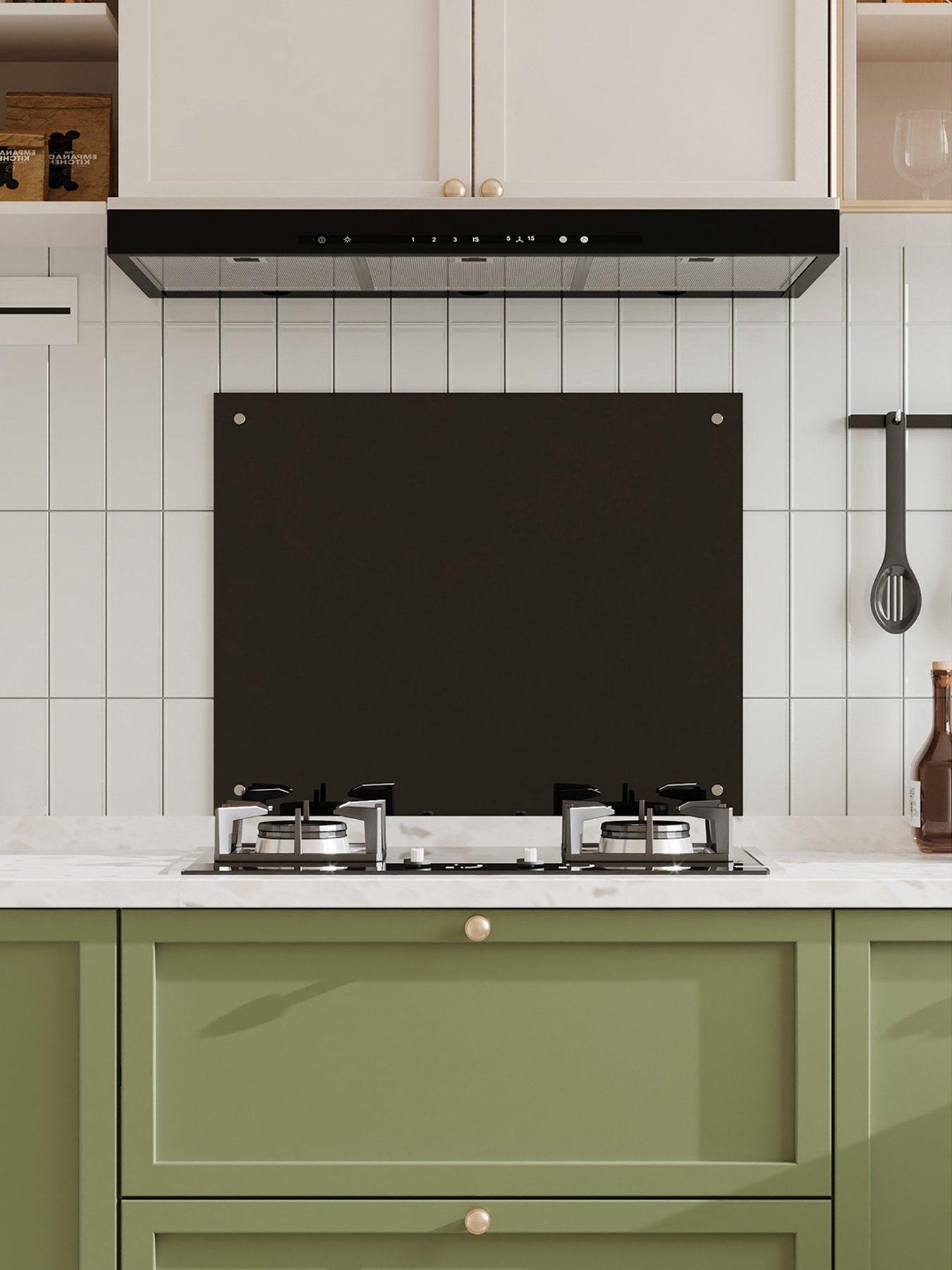 Image 1 of 7 of Living and Home Black Pre-drilled Tempered Glass Splashback For Cookers, 75cm W X 60cm D
