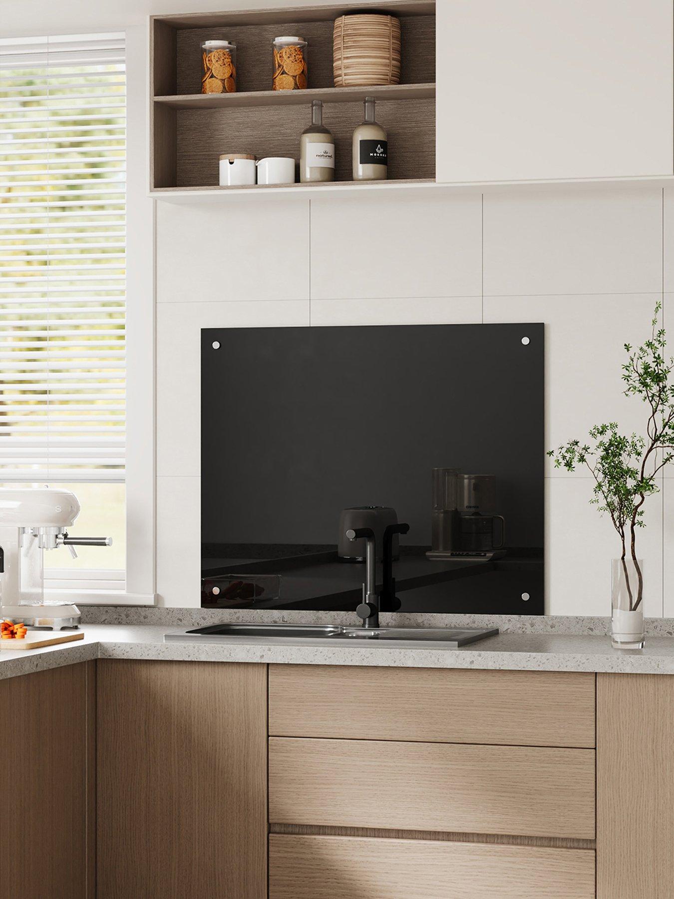 Image 4 of 7 of Living and Home Black Pre-drilled Tempered Glass Splashback For Cookers, 75cm W X 60cm D
