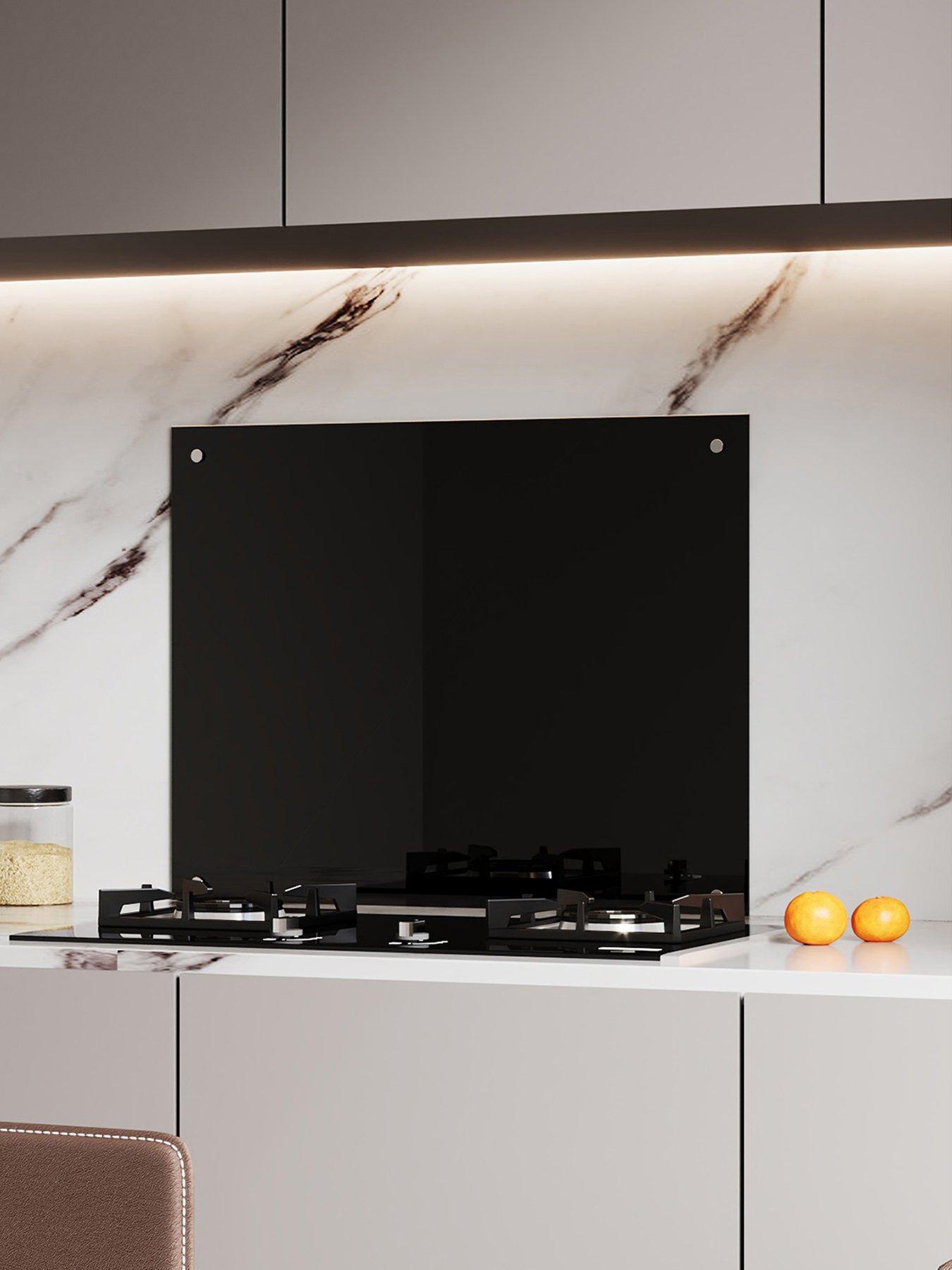Image 5 of 7 of Living and Home Black Pre-drilled Tempered Glass Splashback For Cookers, 75cm W X 60cm D