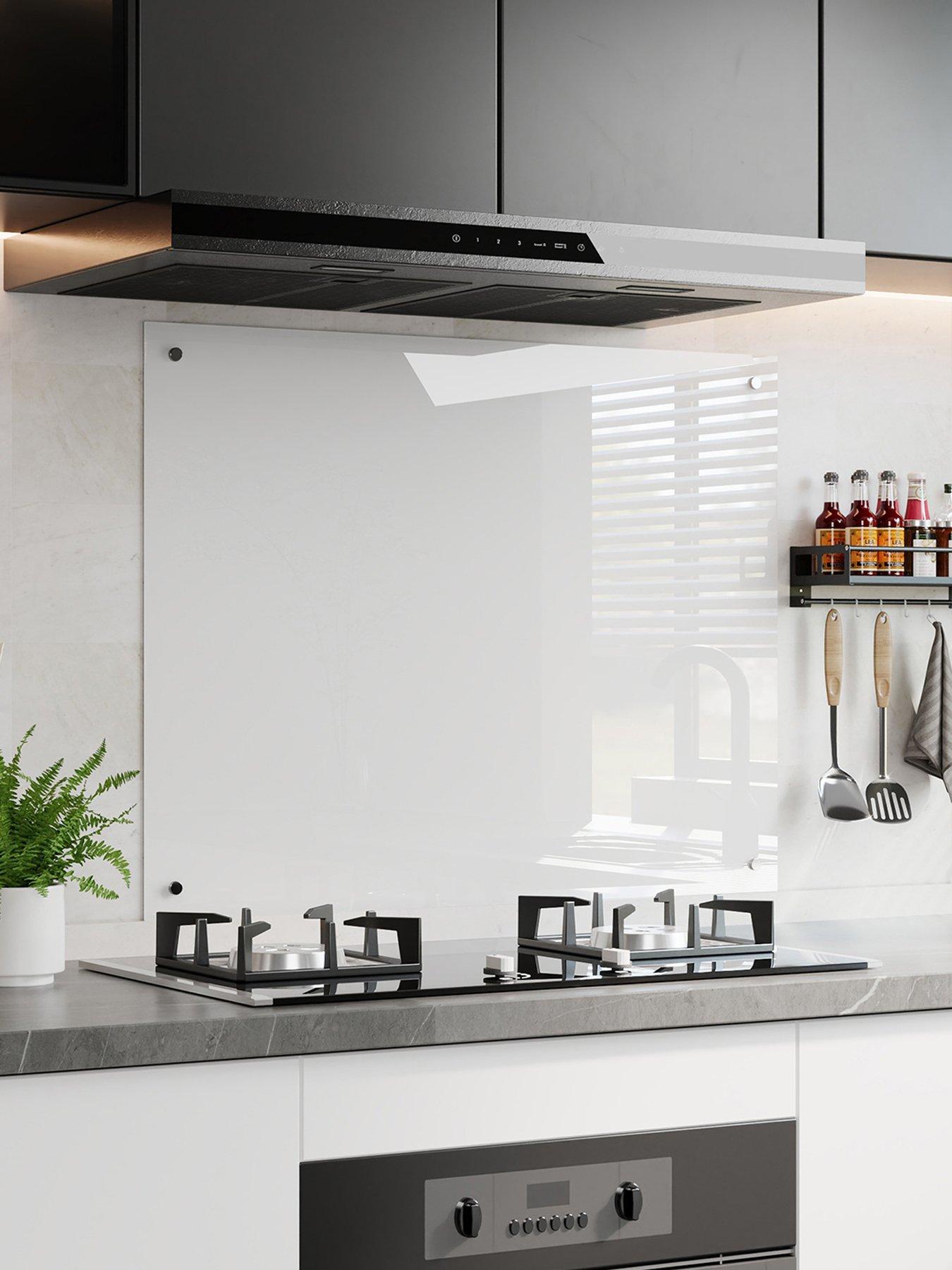 Image 1 of 7 of Living and Home White Pre-drilled Tempered Glass Splashback For Cookers, 90cm W X 70cm D