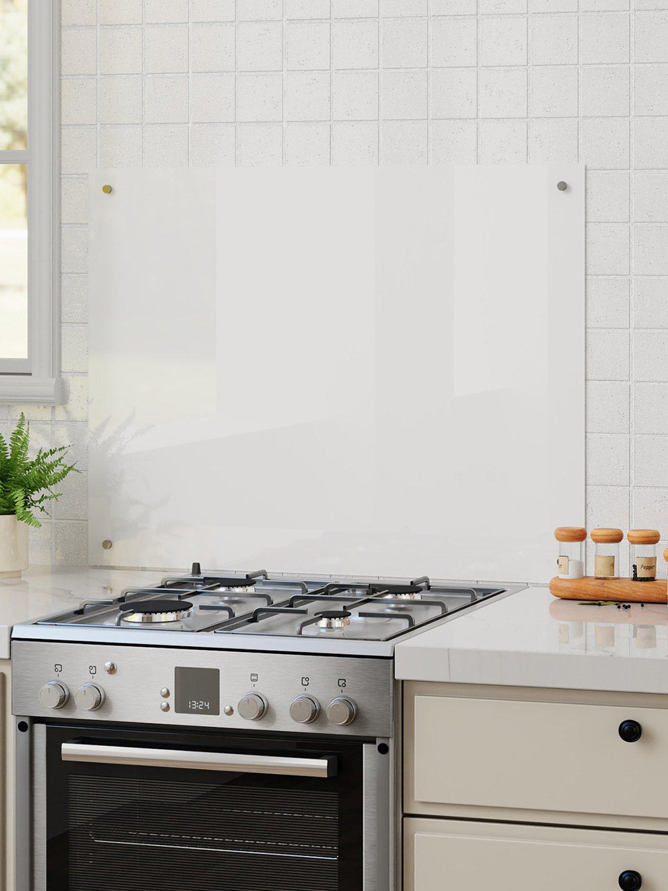 Image 5 of 7 of Living and Home White Pre-drilled Tempered Glass Splashback For Cookers, 90cm W X 70cm D
